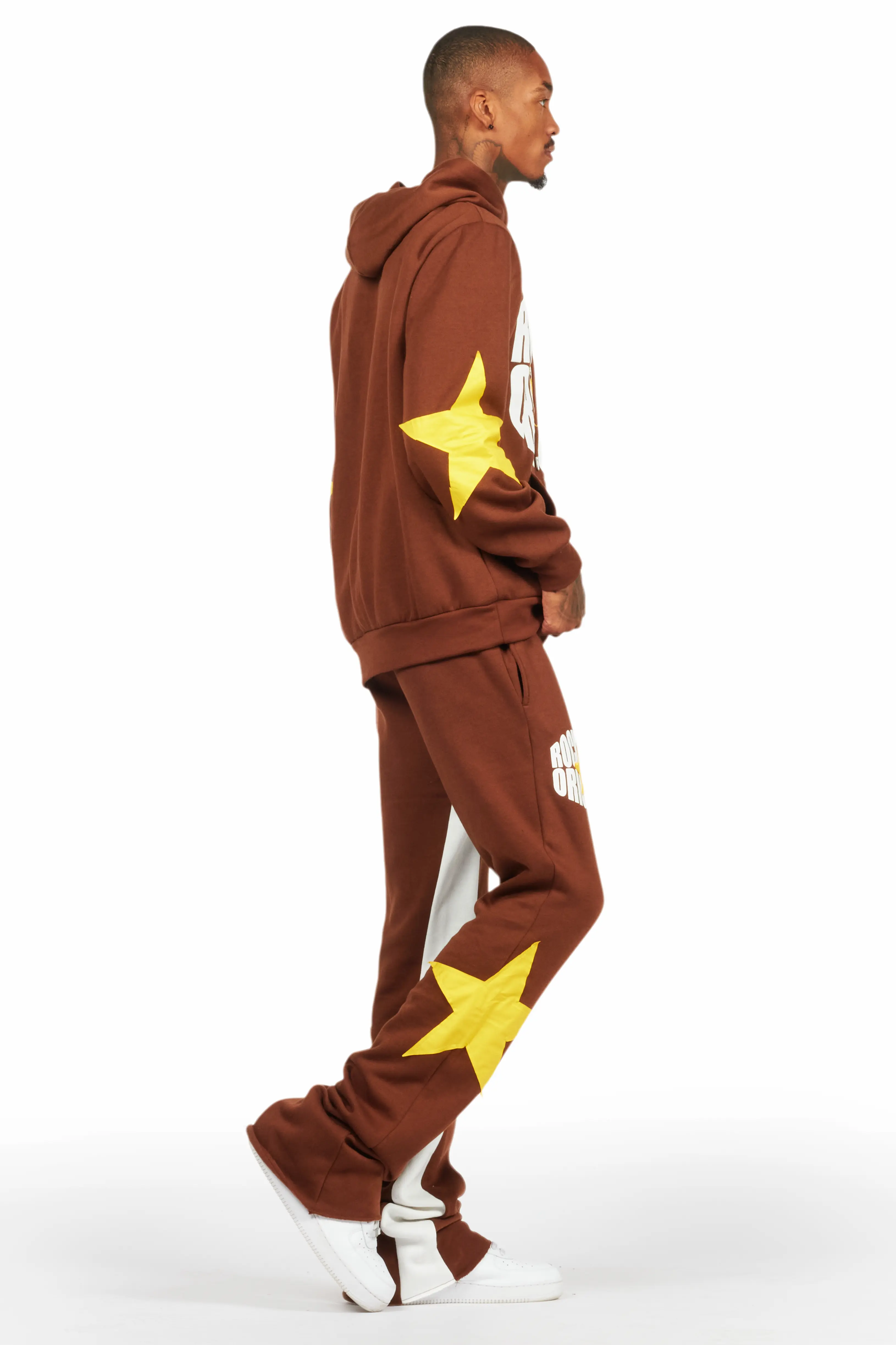 States Brown Baggy Stacked Hoodie Track Set - Image 3