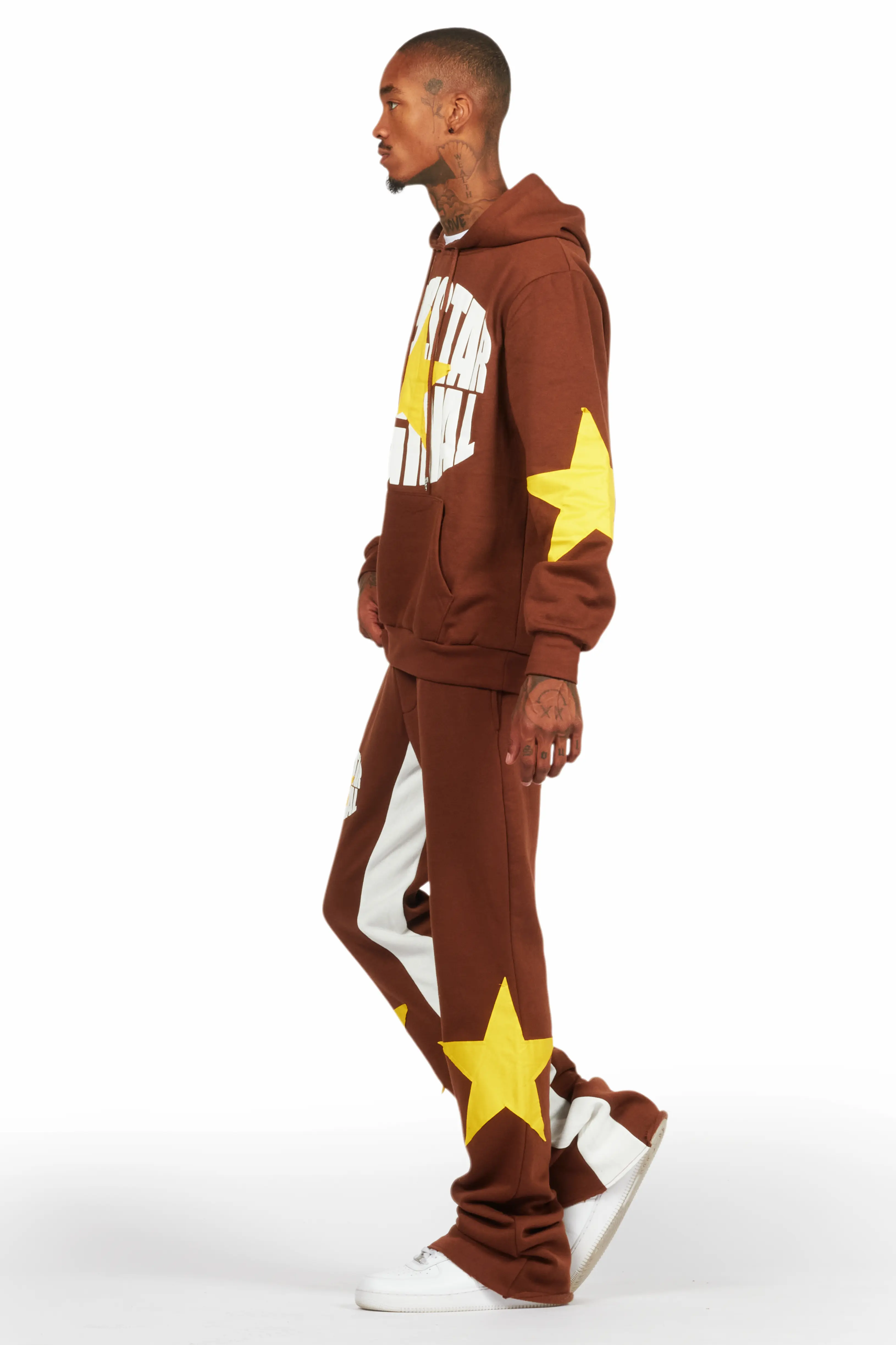 States Brown Baggy Stacked Hoodie Track Set - Image 5