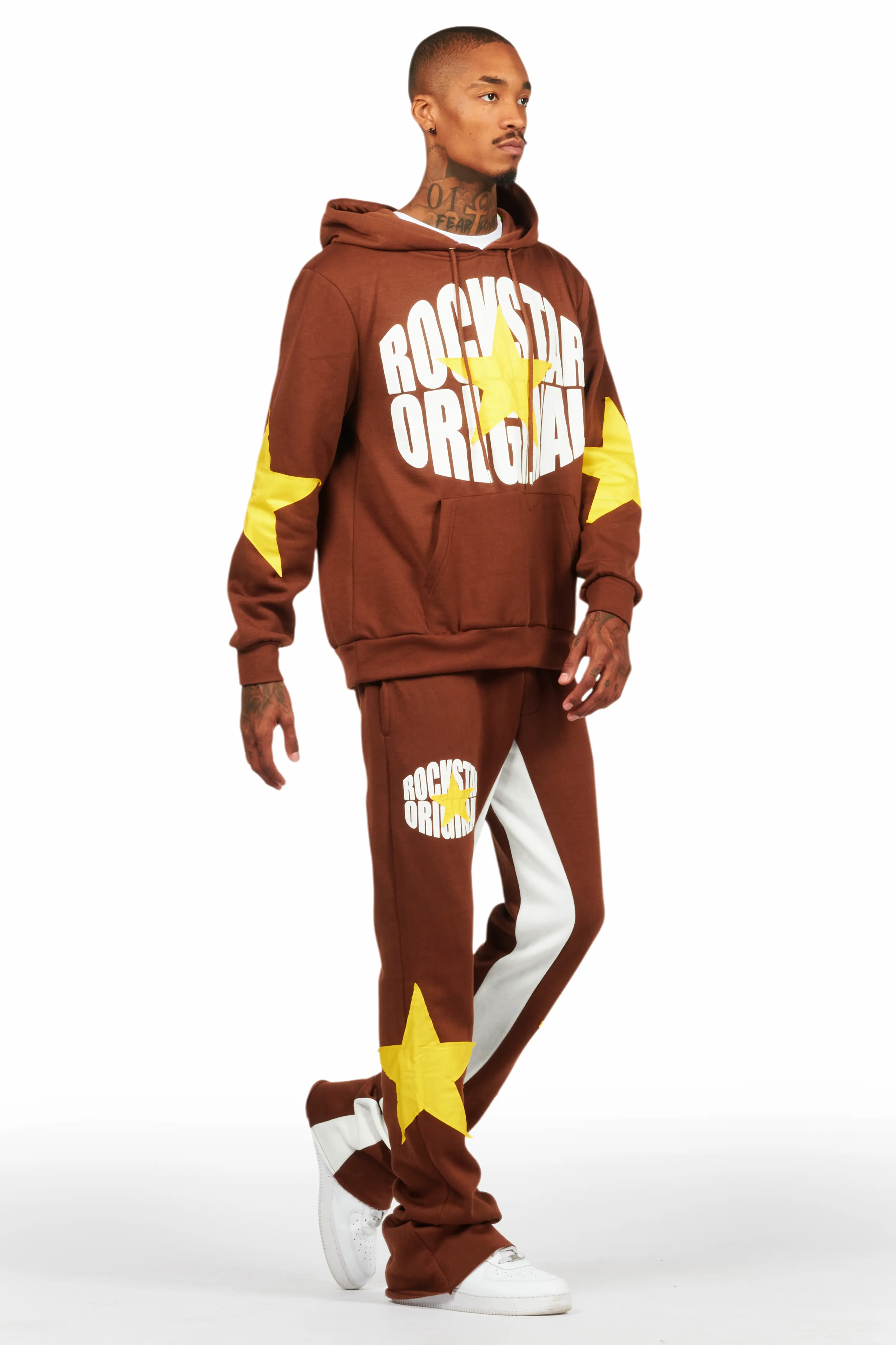 States Brown Baggy Stacked Hoodie Track Set - Image 6
