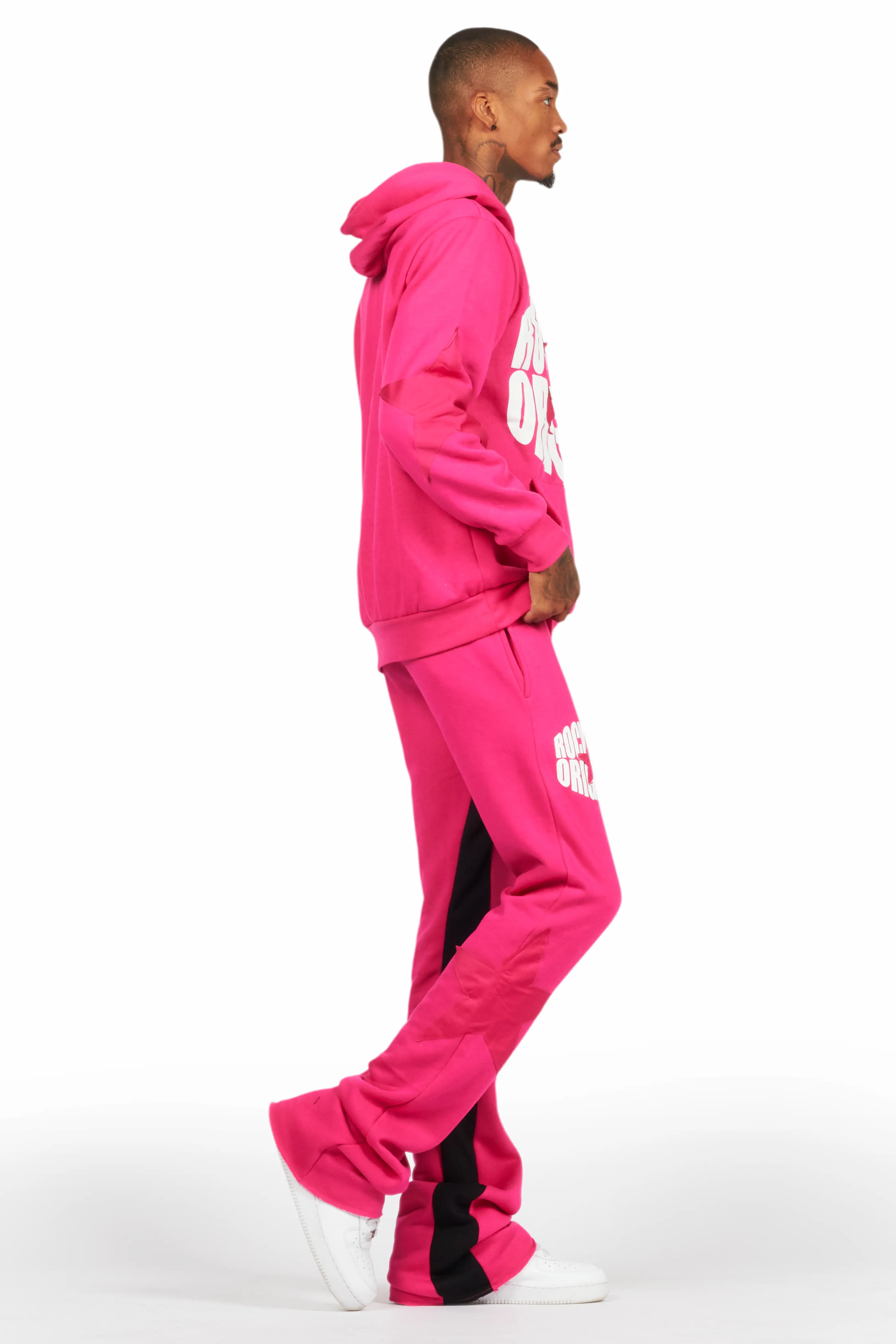 States Fuchsia Baggy Stacked Hoodie Track Set - Image 3