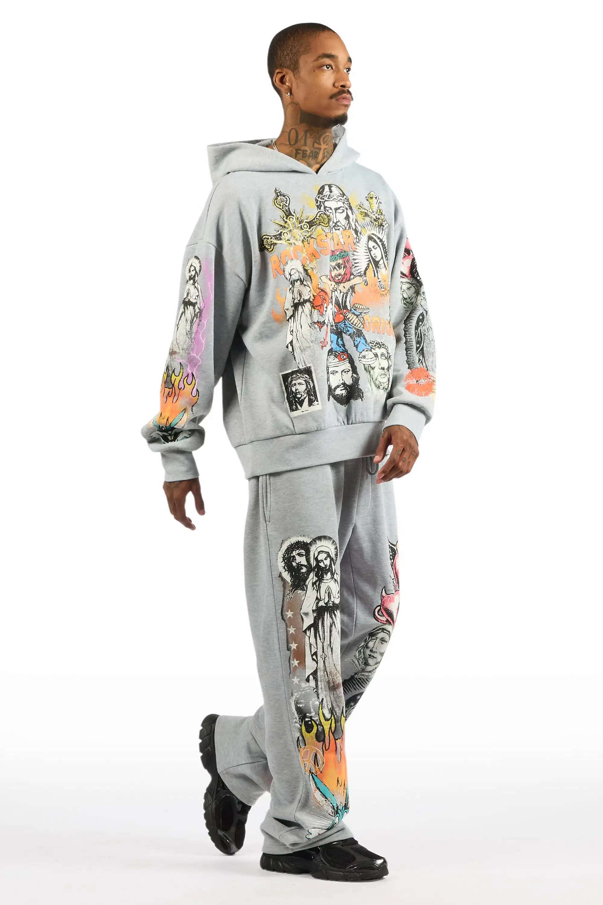 Diyos Heather Grey Hoodie/Baggy Pant Track Set - Image 4