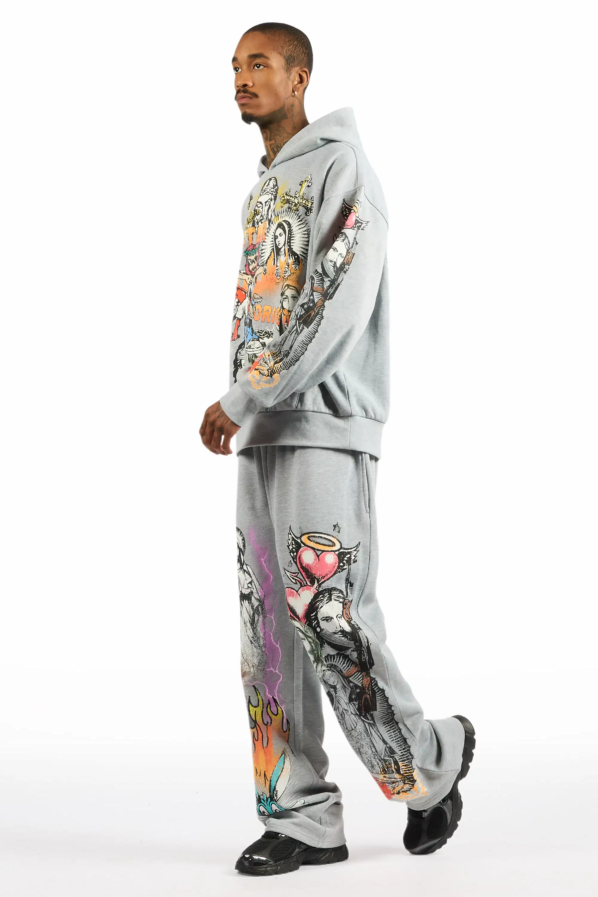 Diyos Heather Grey Hoodie/Baggy Pant Track Set - Image 5