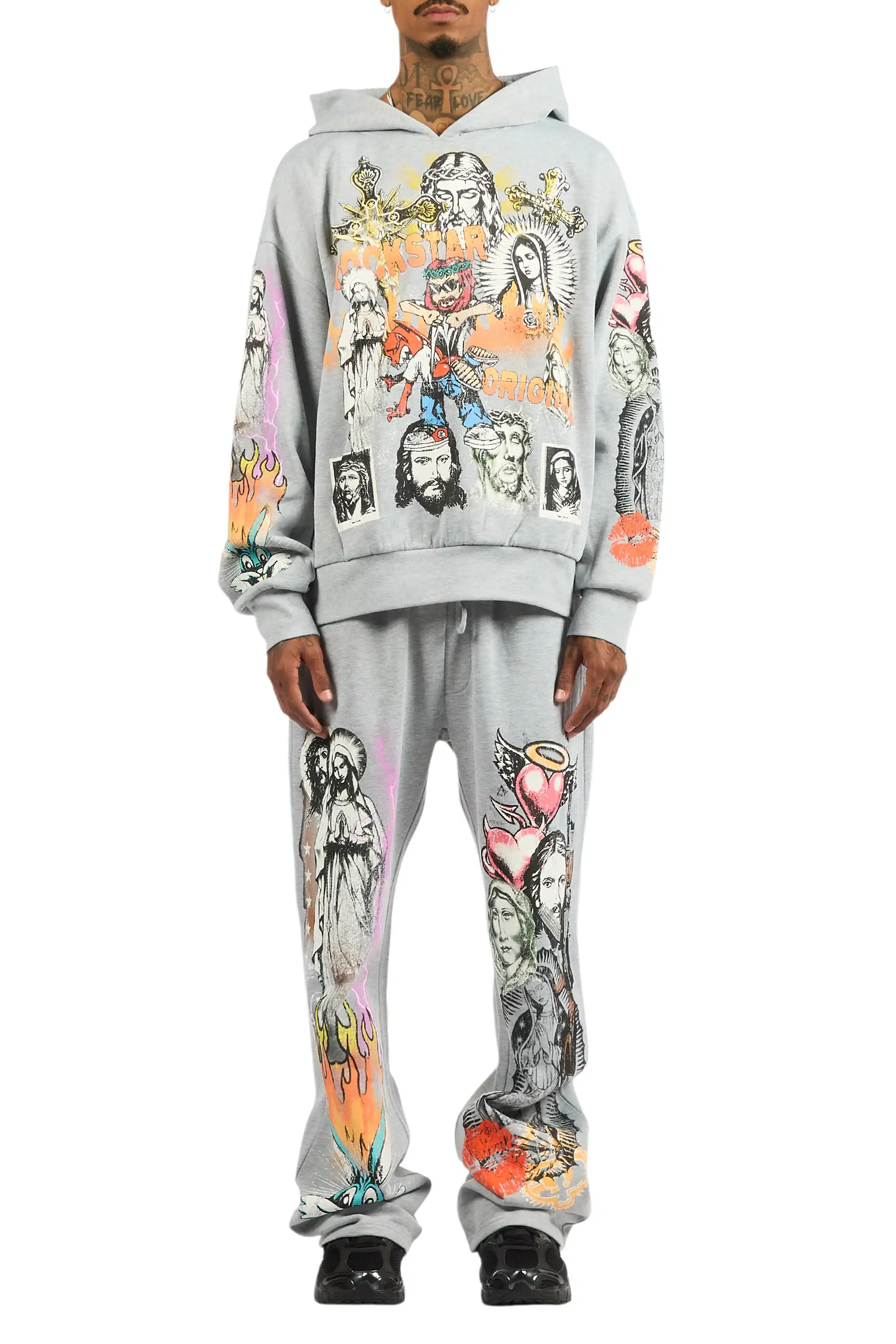 Diyos Heather Grey Hoodie/Baggy Pant Track Set - Image 9