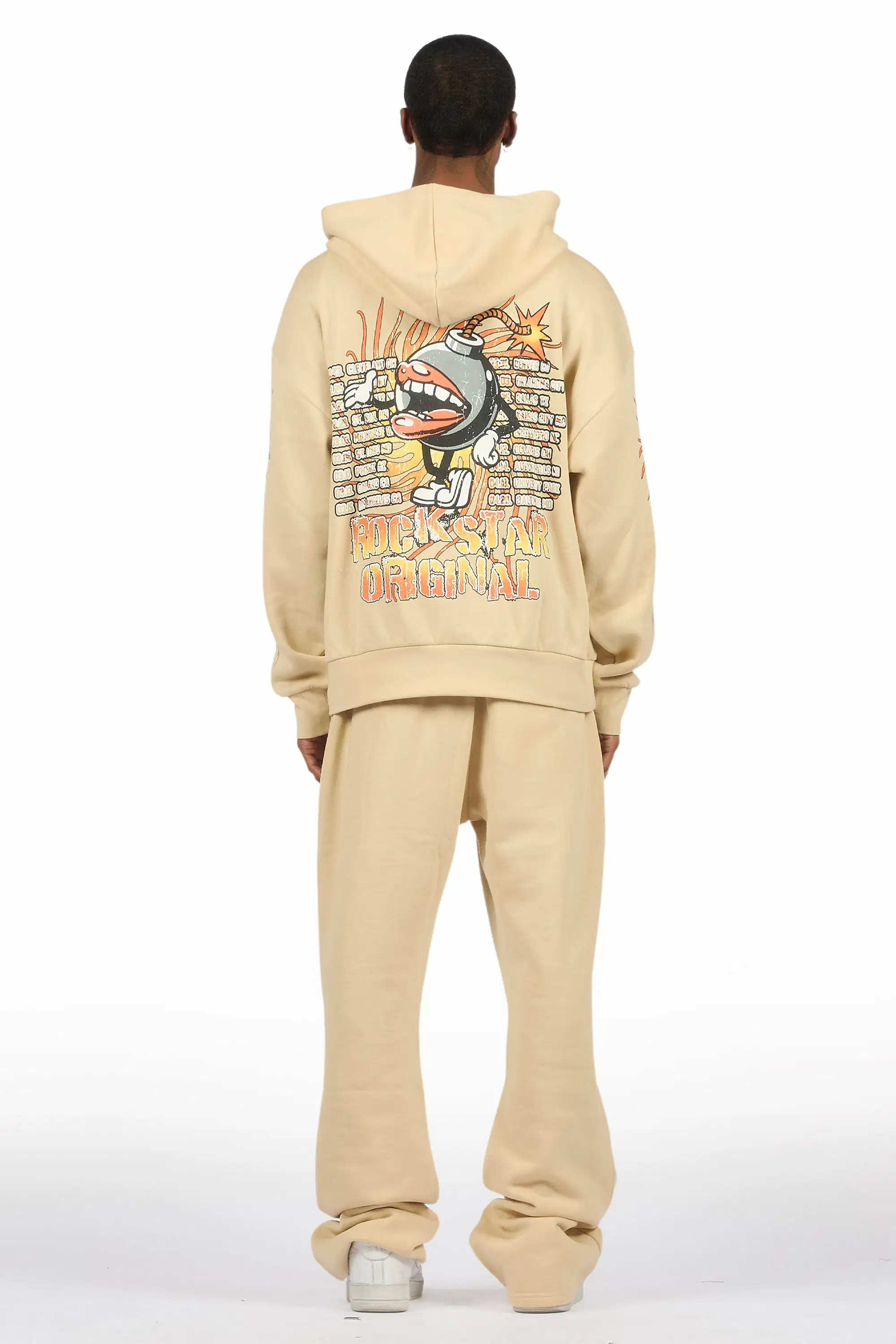 Rock n Roll  Beige Hoodie/Baggy Pant Track Set - Image 3