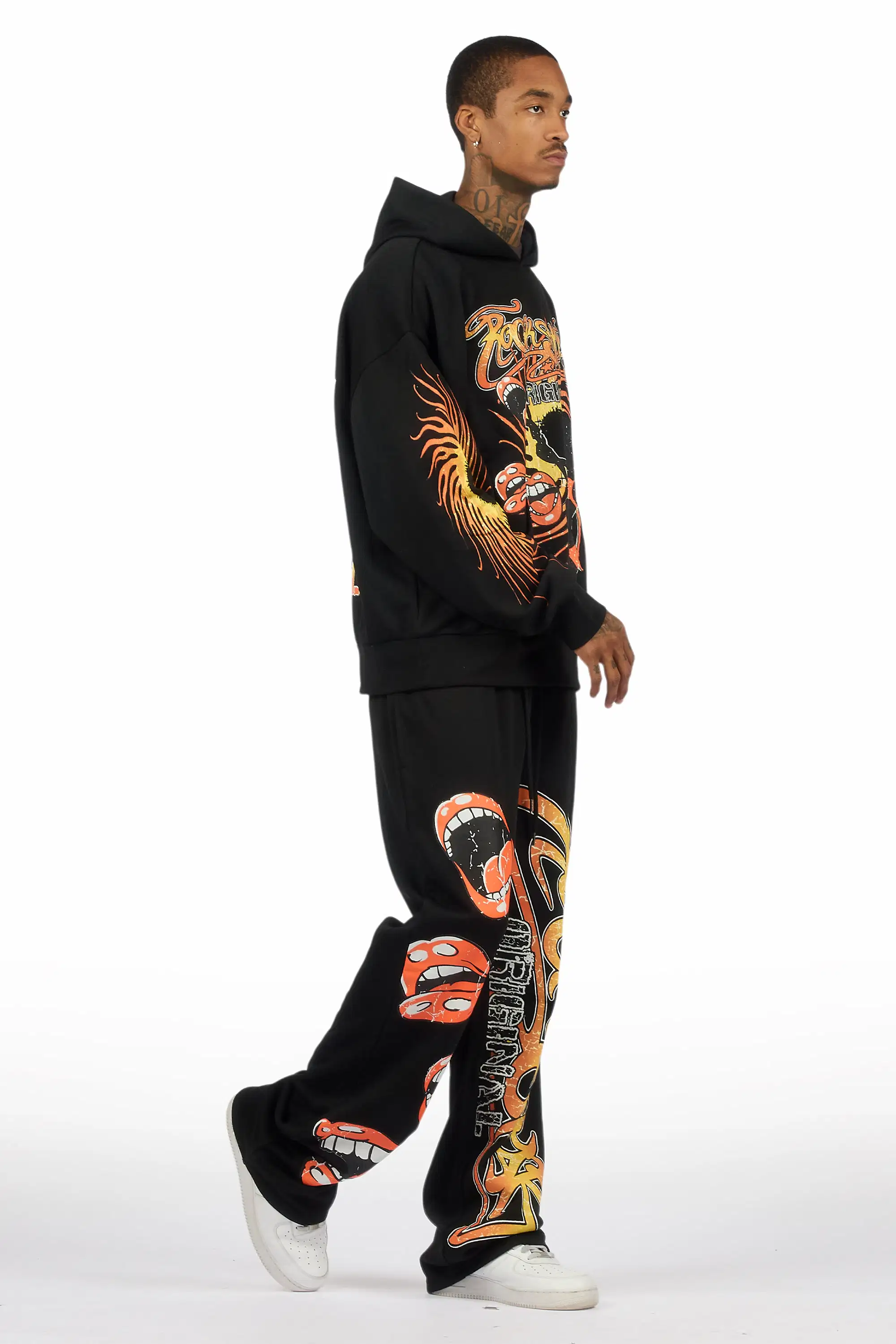 Rock n Roll Black Hoodie/Baggy Pant Track Set - Image 4