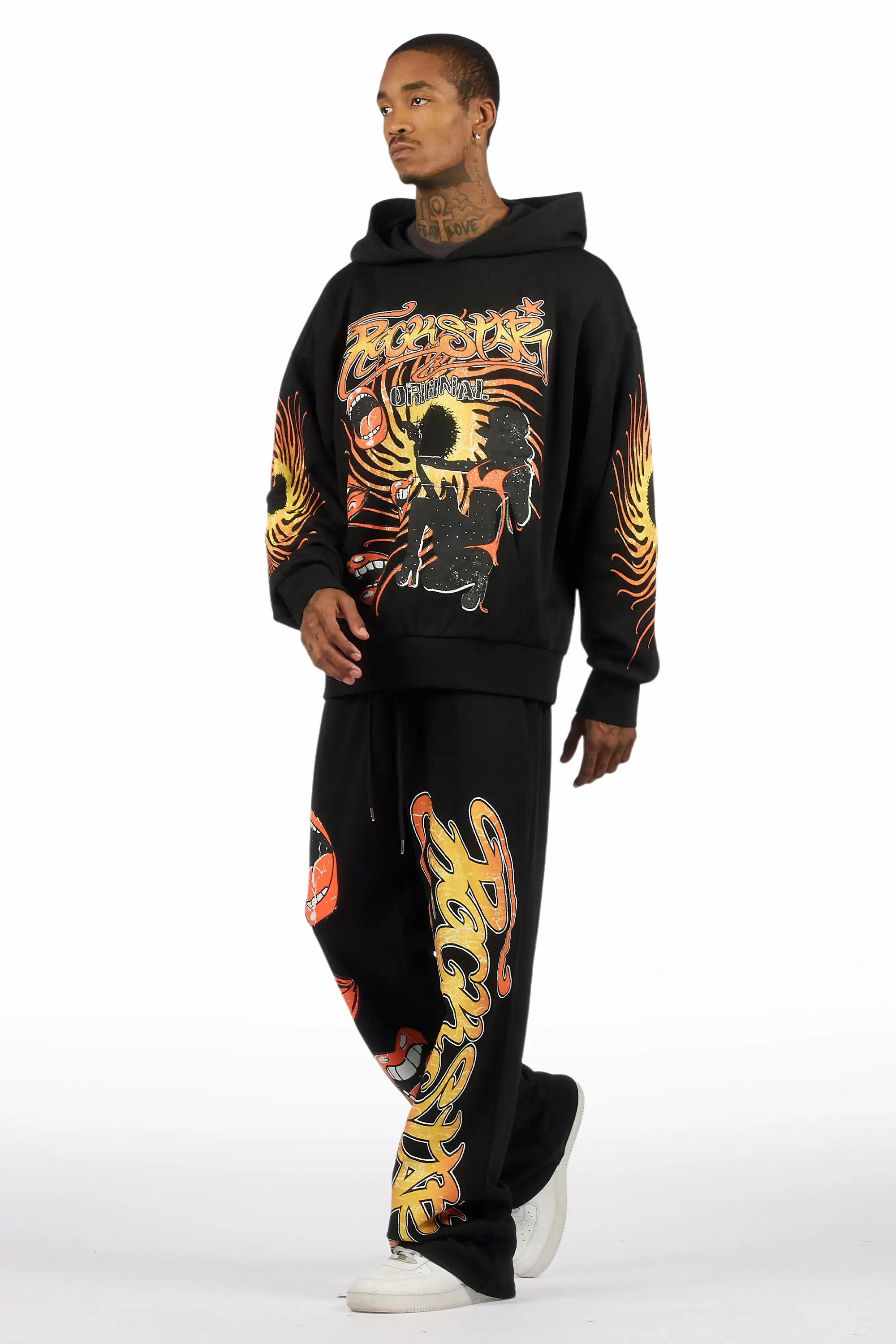 Rock n Roll Black Hoodie/Baggy Pant Track Set - Image 5