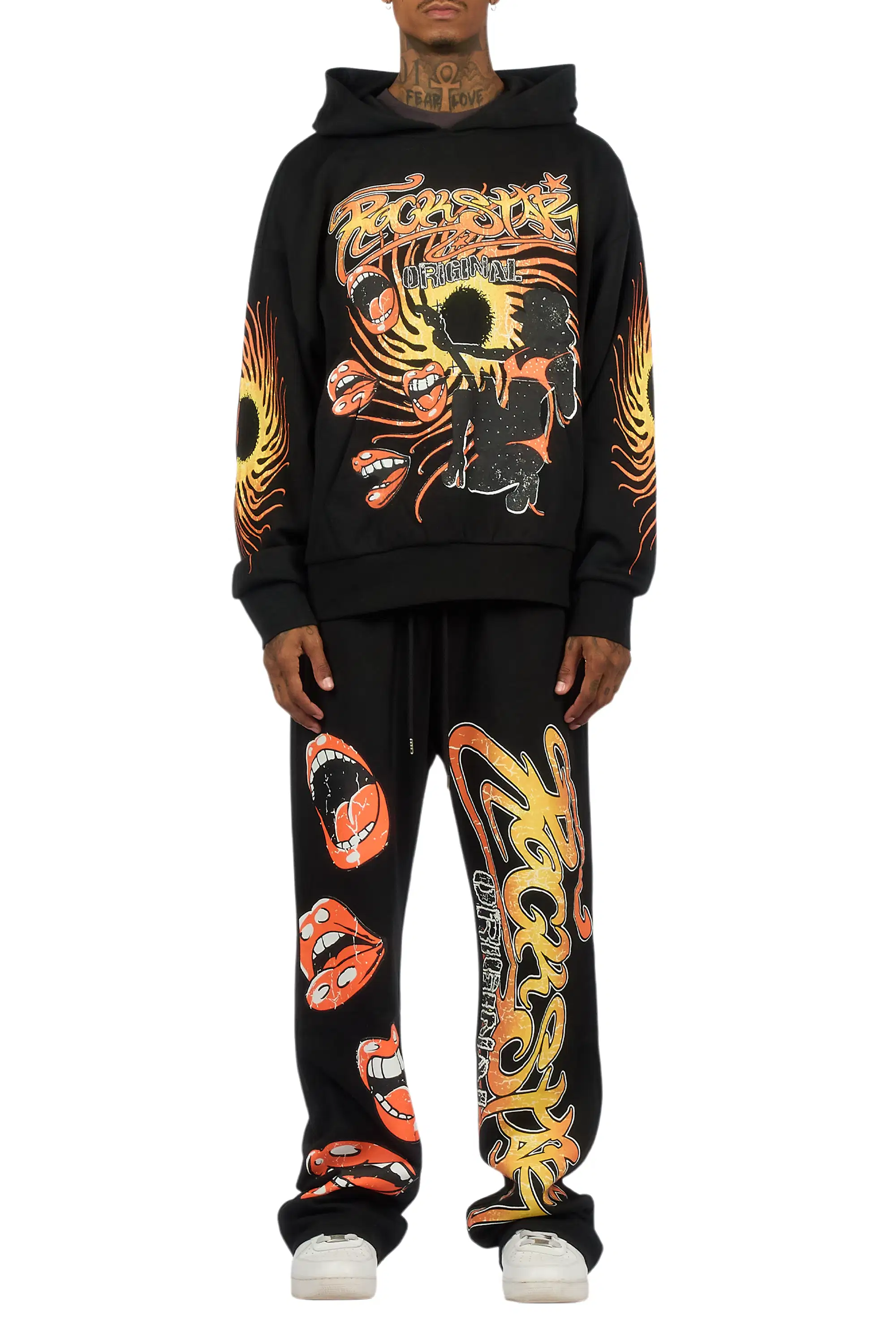 Rock n Roll Black Hoodie/Baggy Pant Track Set - Image 9