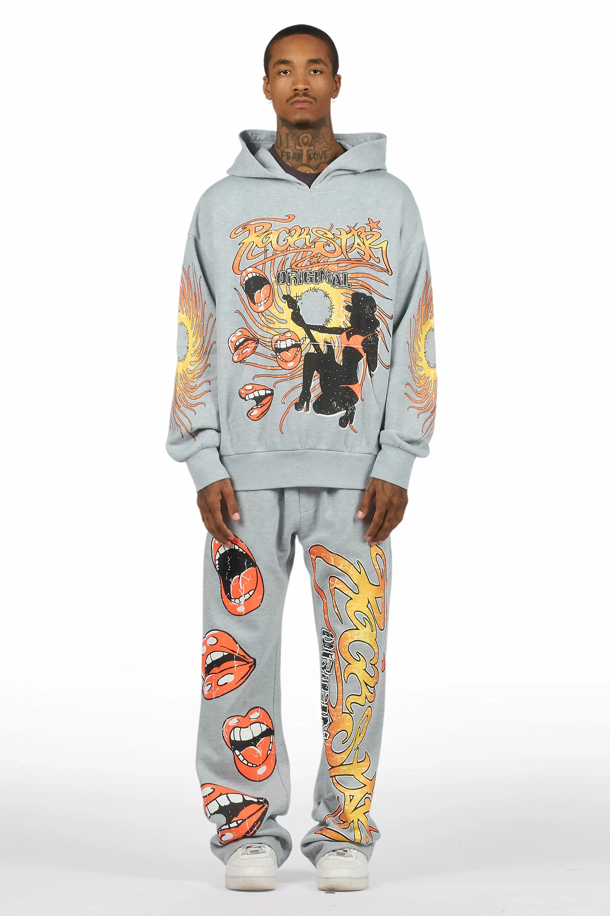Rock n Roll Heather Grey Hoodie/Baggy Pant Track Set - Image 2
