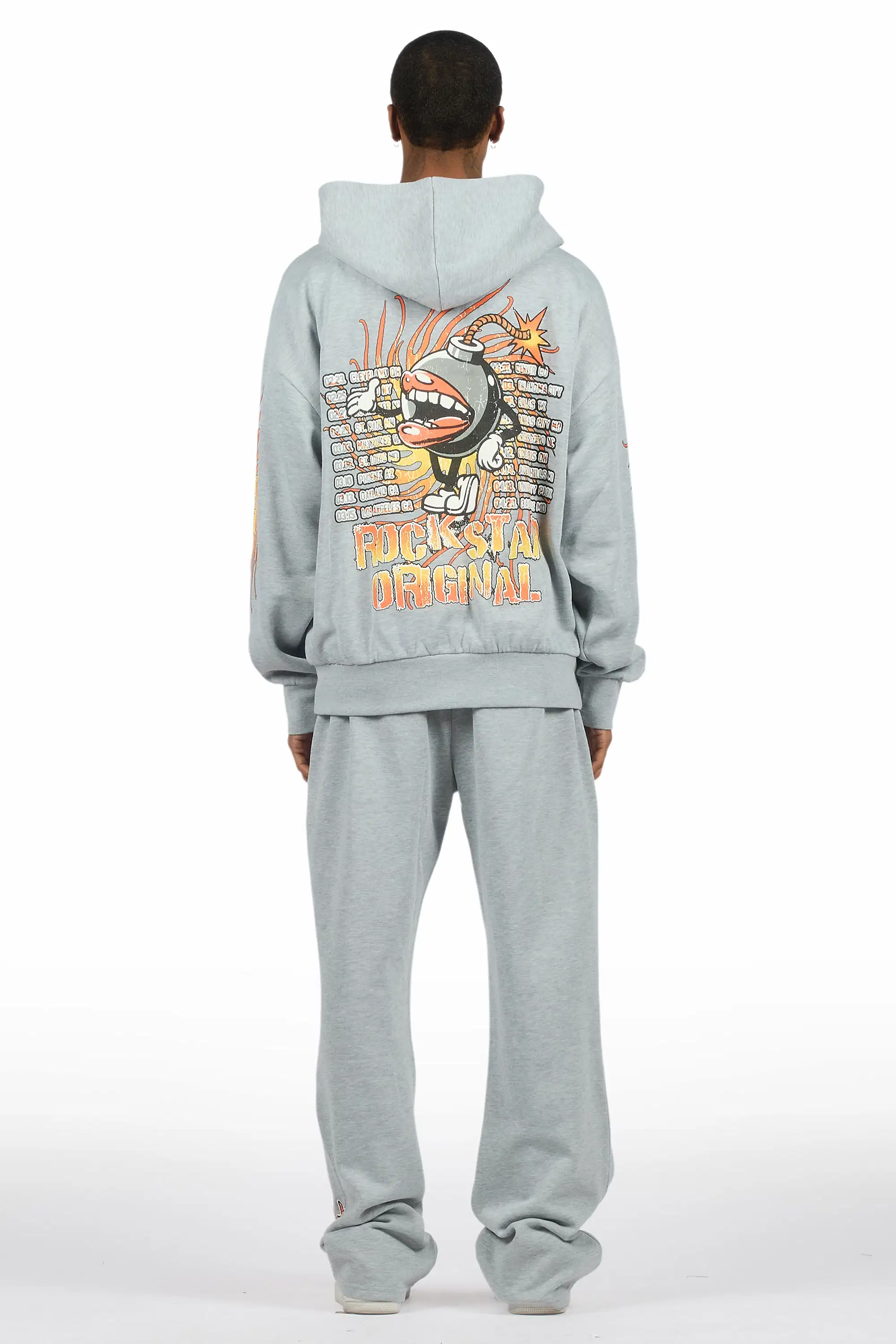 Rock n Roll Heather Grey Hoodie/Baggy Pant Track Set - Image 3