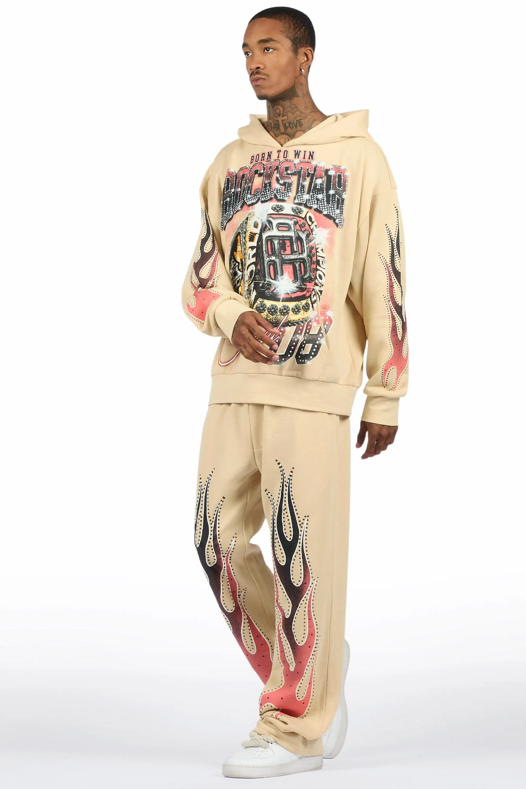 Glans Beige Hoodie/Baggy Pant Track Set - Image 6
