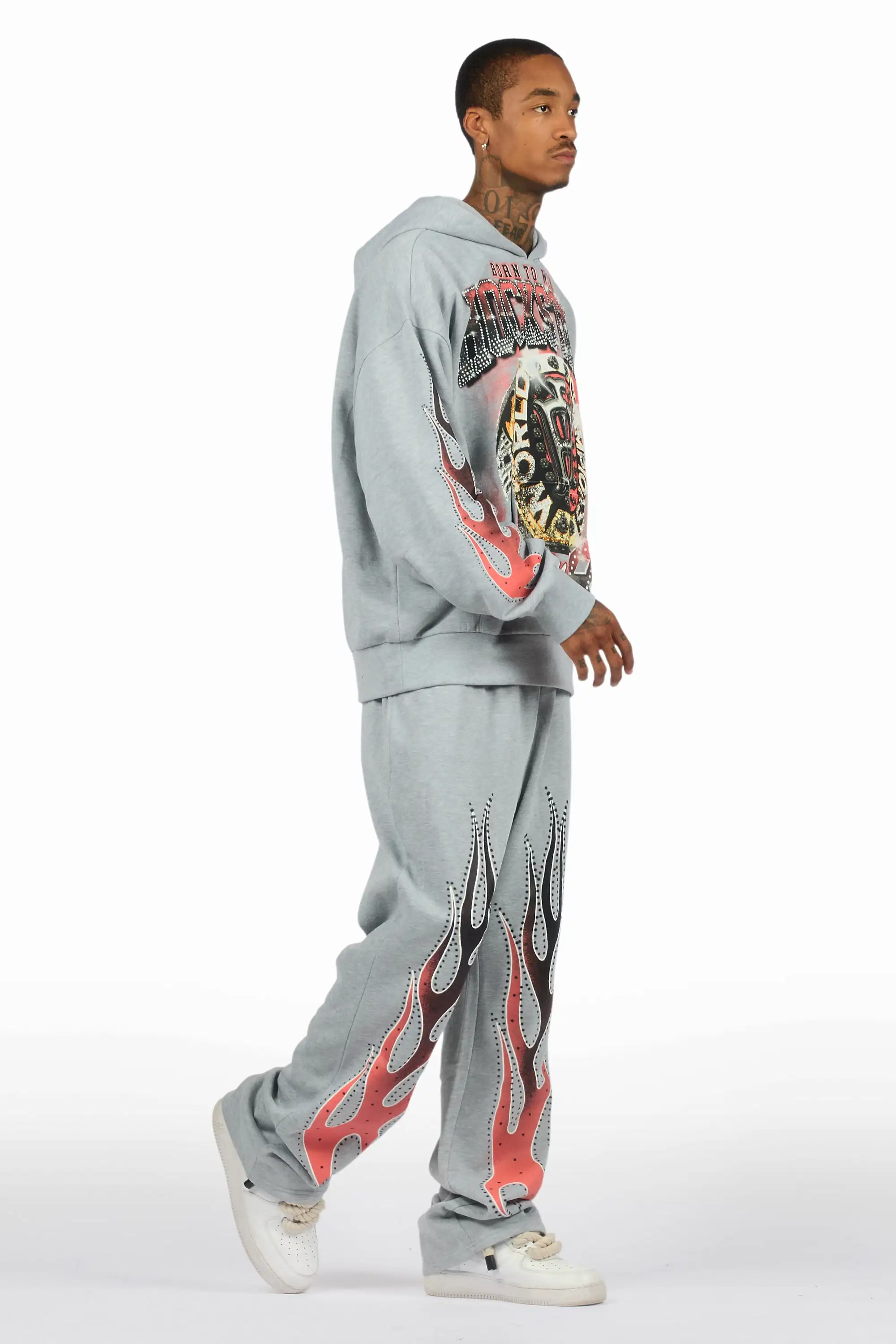 Glans Heather Grey Hoodie/Baggy Pant Track Set - Image 3
