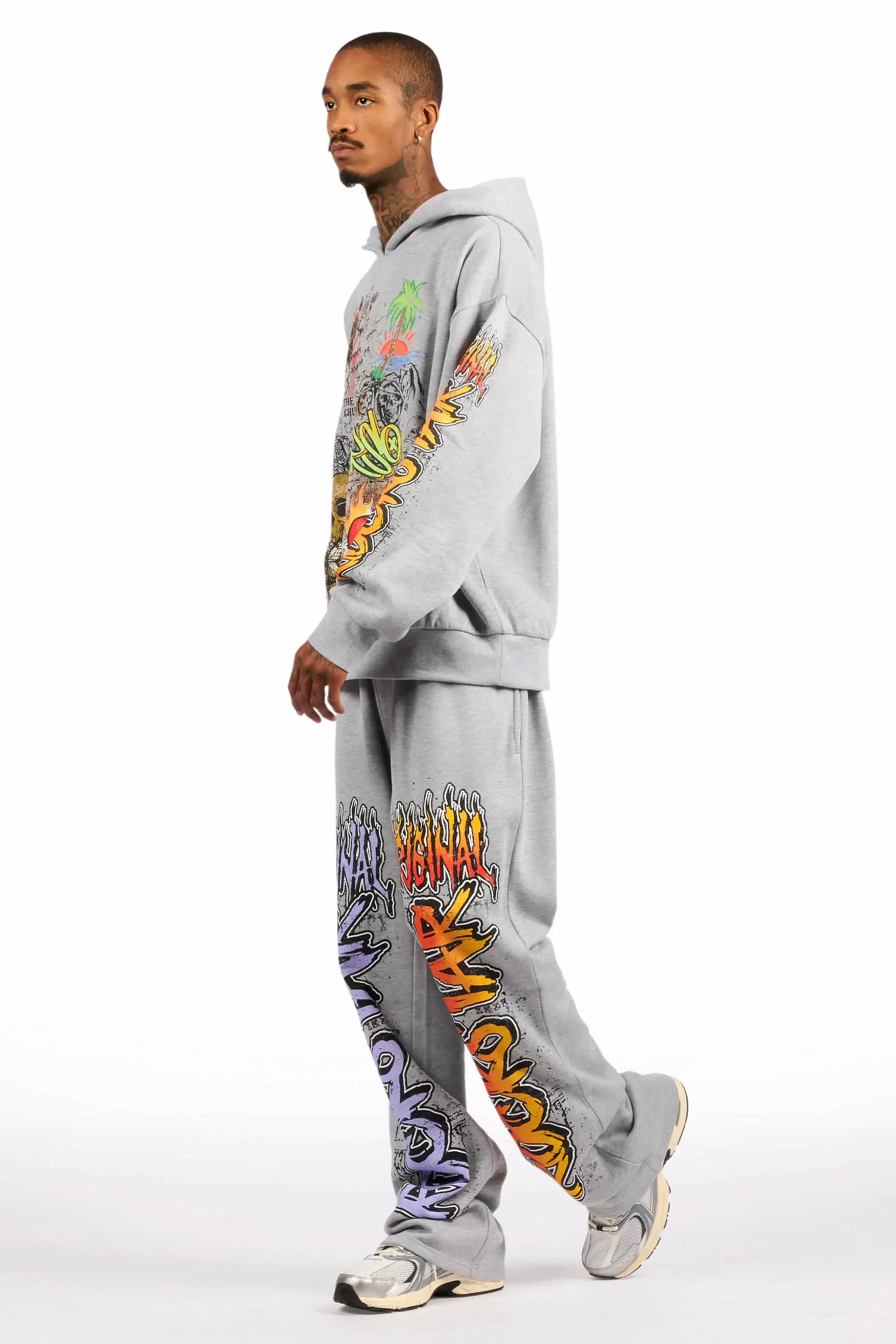 Zyver Heather Grey Hoodie/Baggy Pant Track Set - Image 5