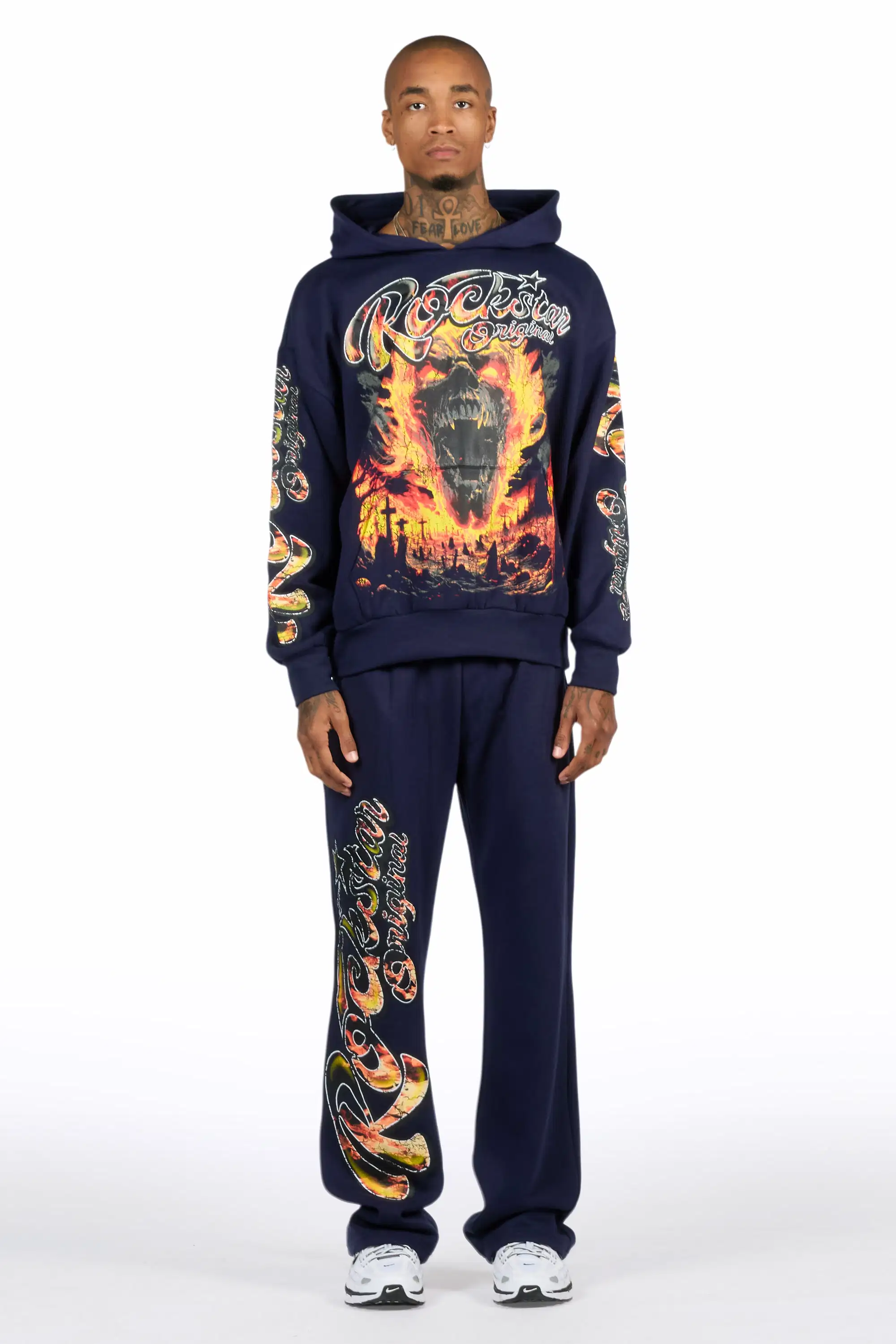 Flamer Navy Hoodie/Baggy Pant Track Set - Image 2