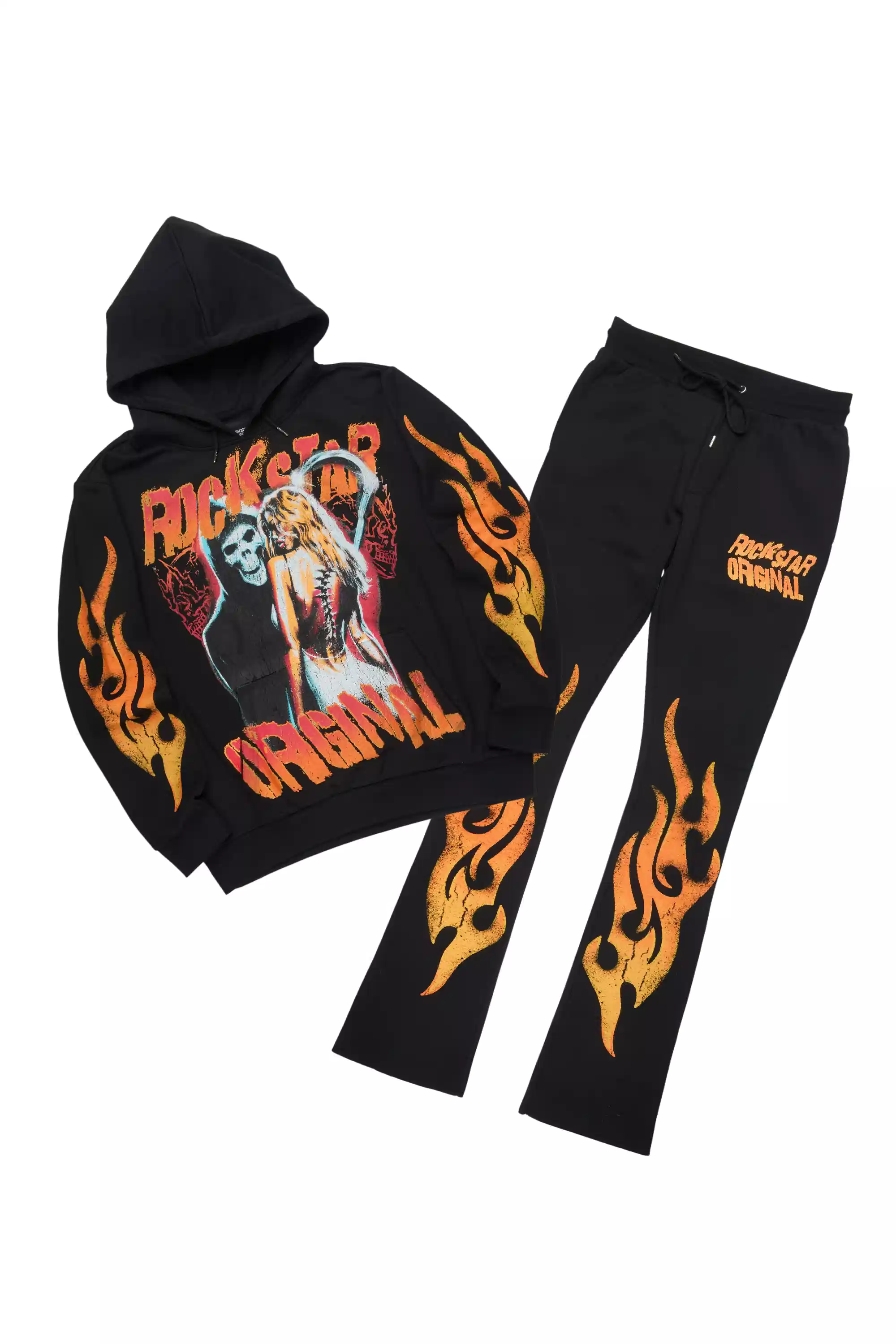 Zo Black Hoodie/Stacked Pant Track Set