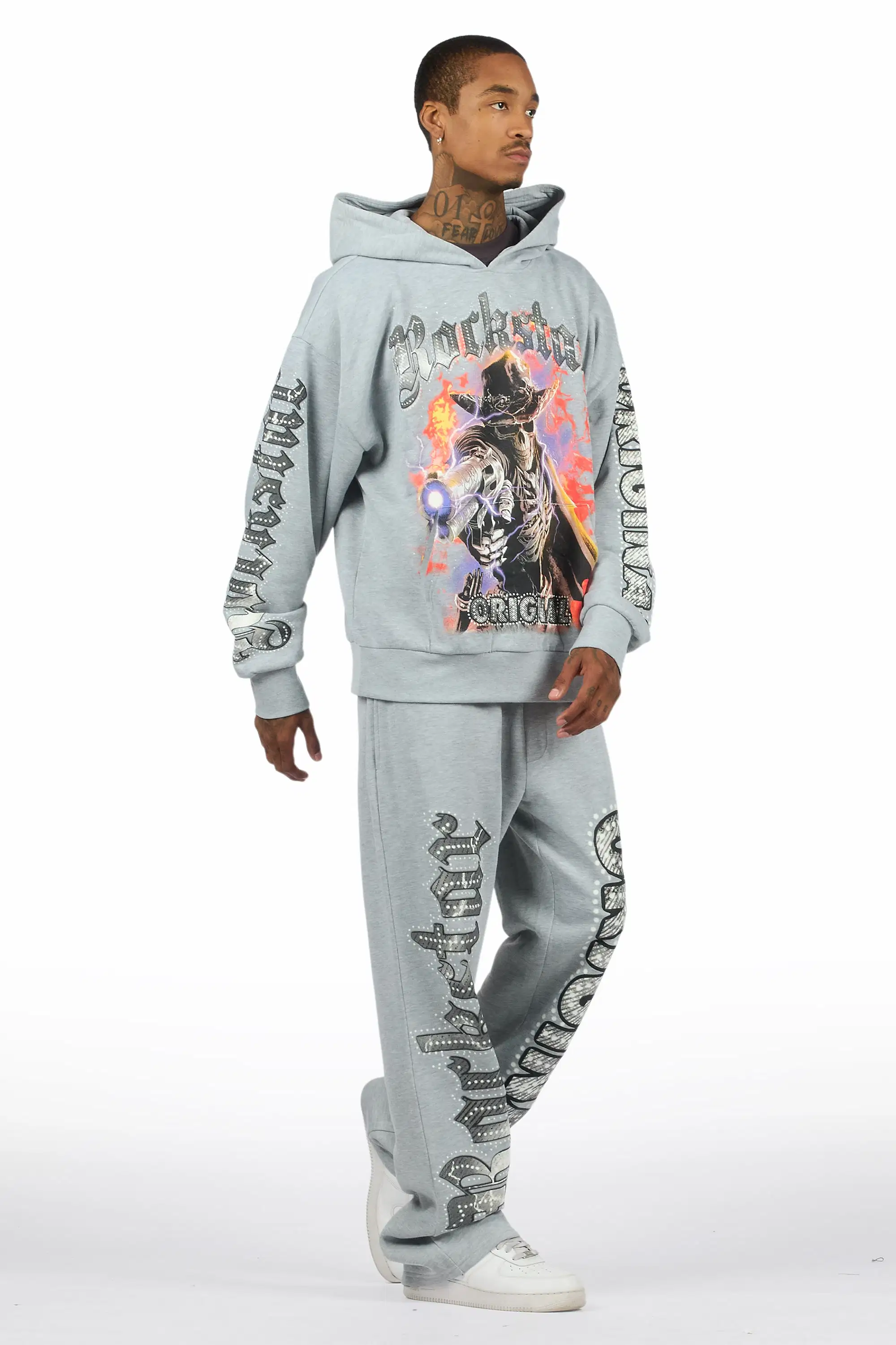 Krome Heather Grey Hoodie/Baggy Pant Track Set - Image 3