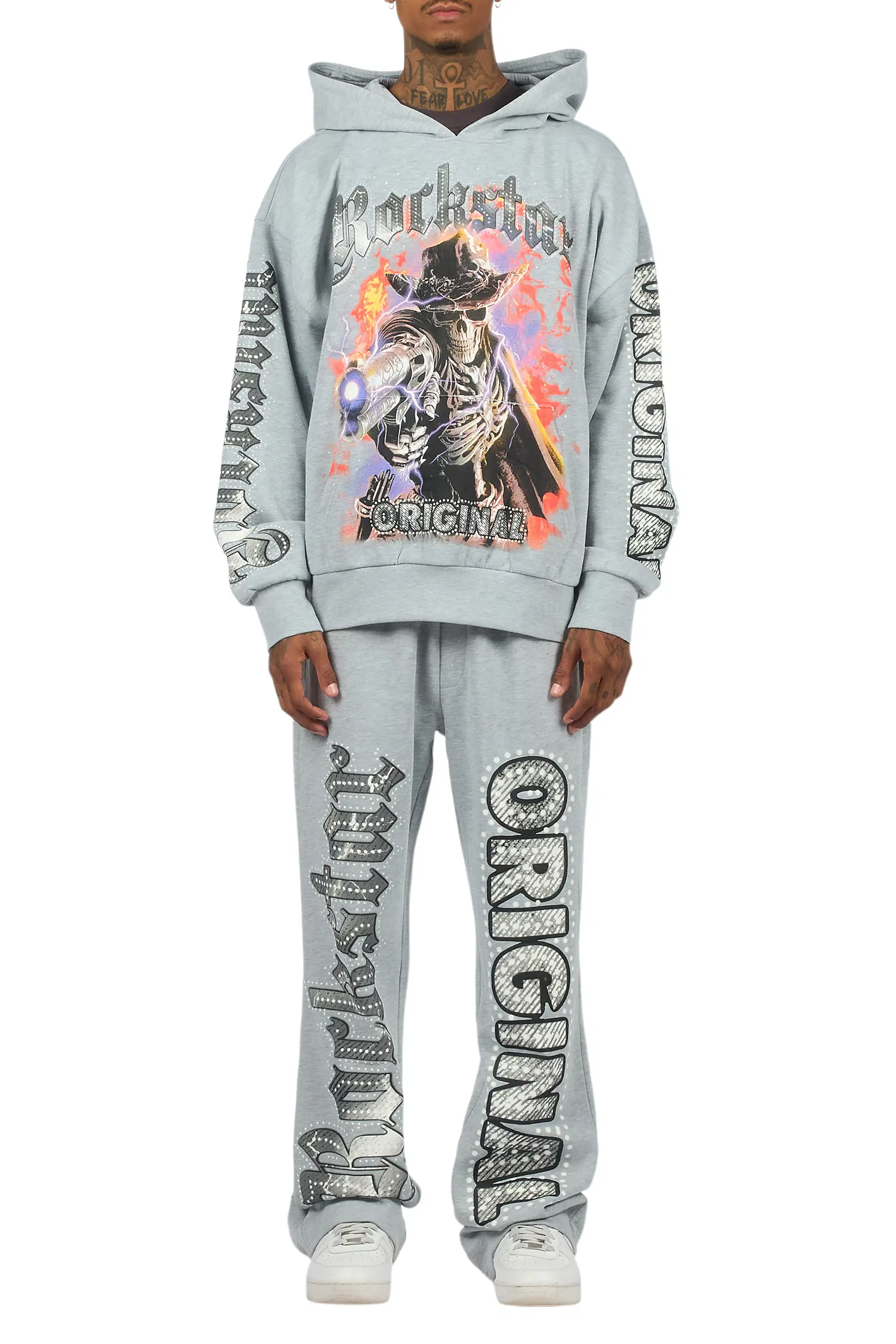 Krome Heather Grey Hoodie/Baggy Pant Track Set - Image 8