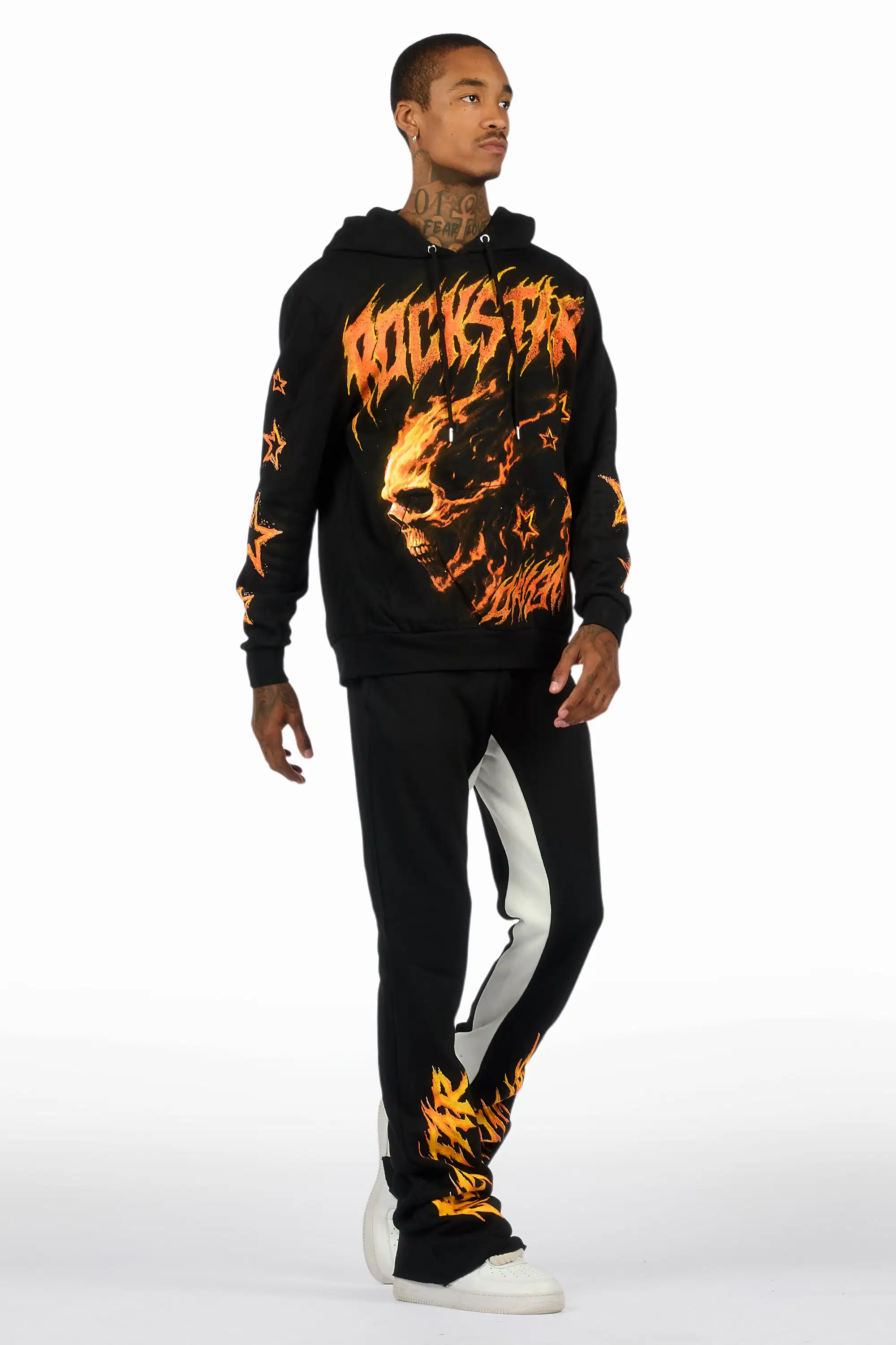 Nelz Black/Orange Graphic Hoodie/Baggy Track Pant Set - Image 3