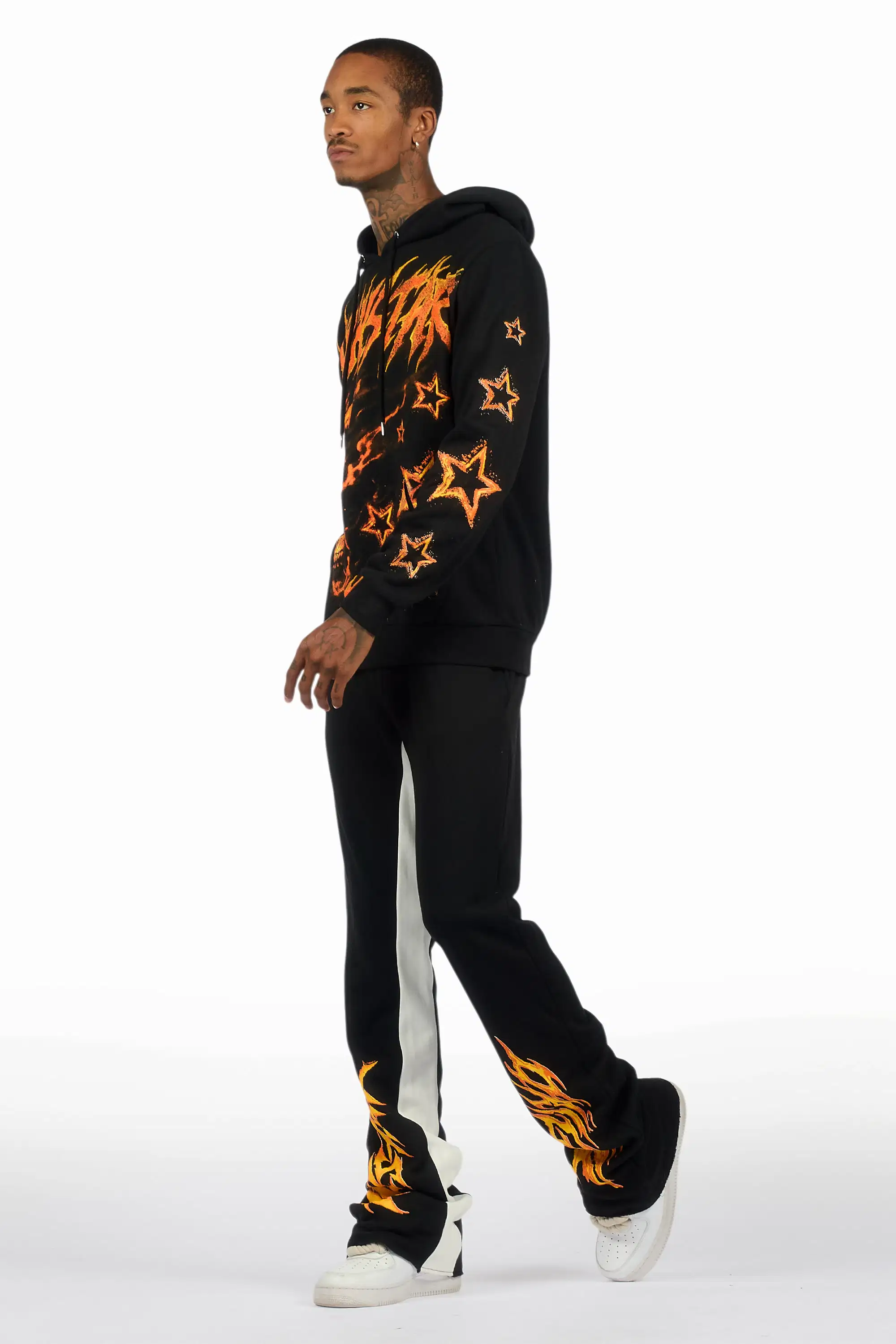 Nelz Black/Orange Graphic Hoodie/Baggy Track Pant Set - Image 5