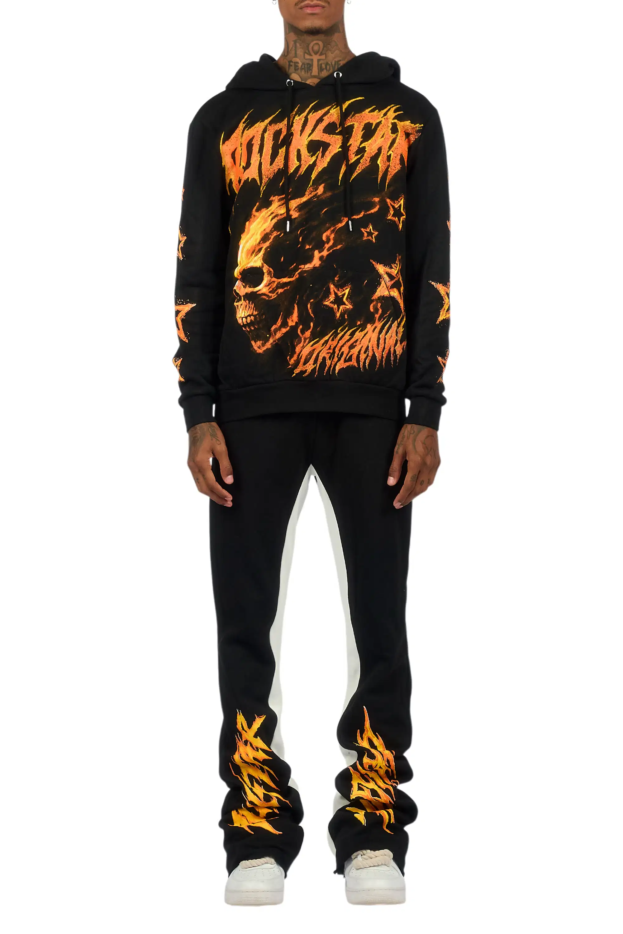 Nelz Black/Orange Graphic Hoodie/Baggy Track Pant Set - Image 8