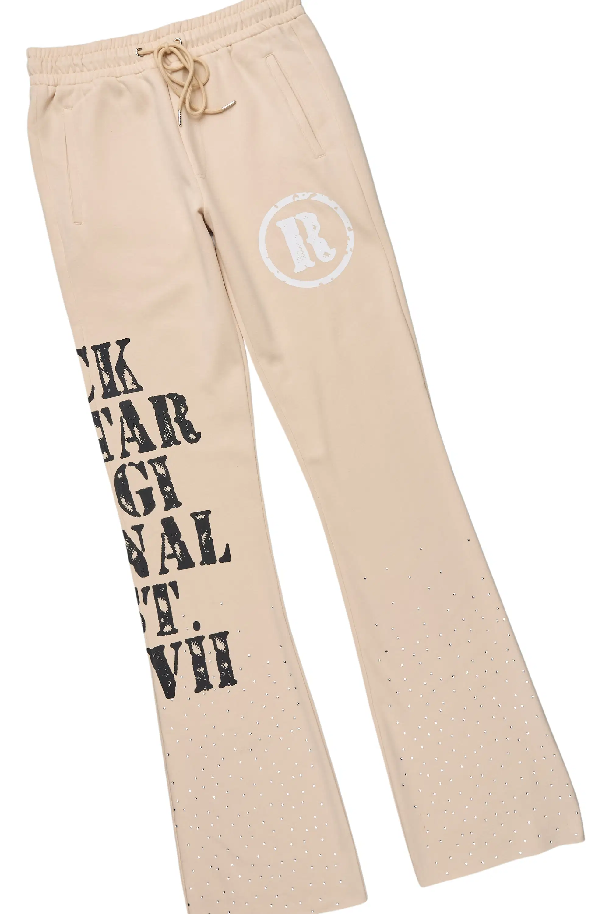 Borya Beige Rhinestone Hoodie/Stacked Pant Track Set - Image 7