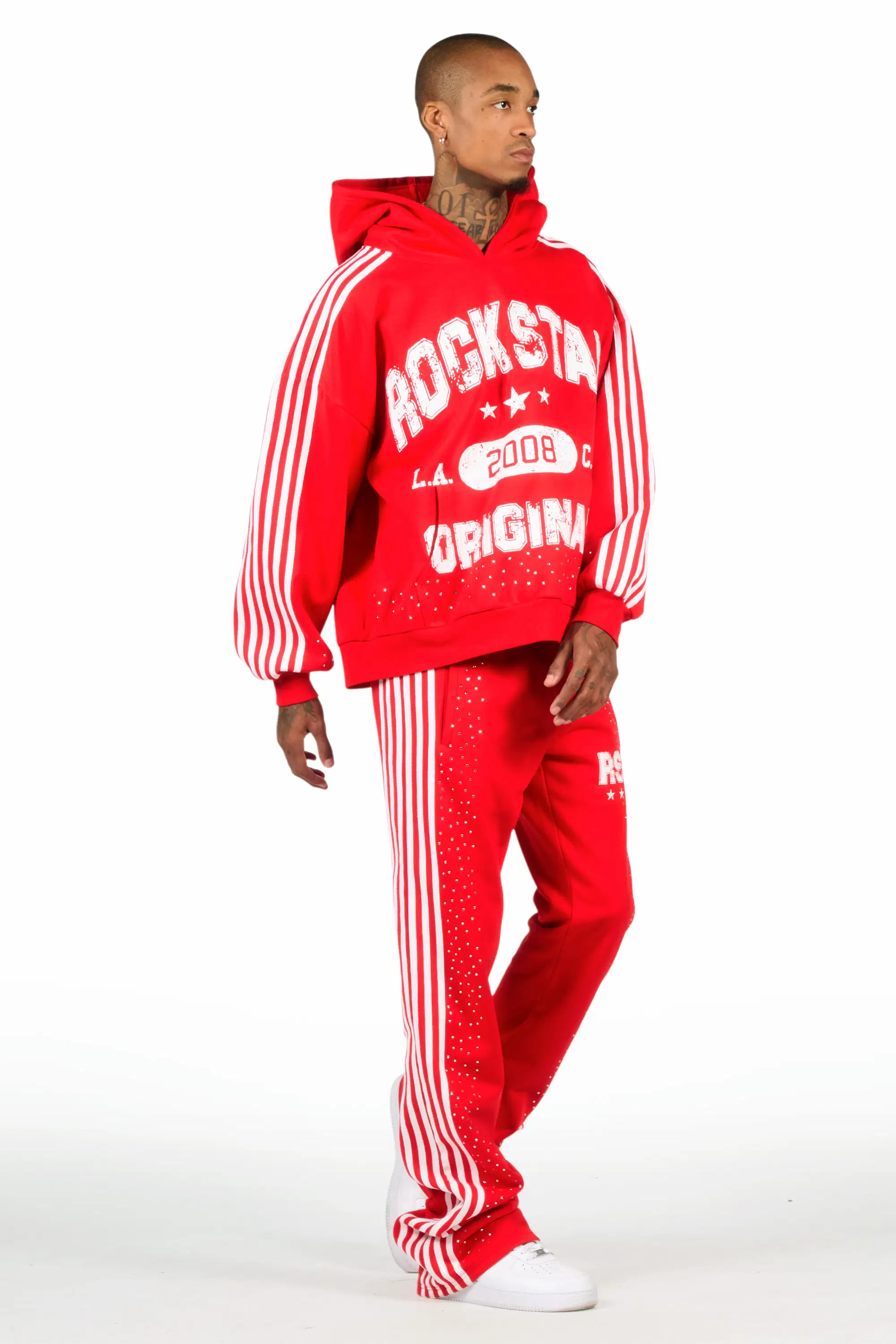 Tylla Red Rhinestone Hoodie/Baggy Pant Track Set - Image 4