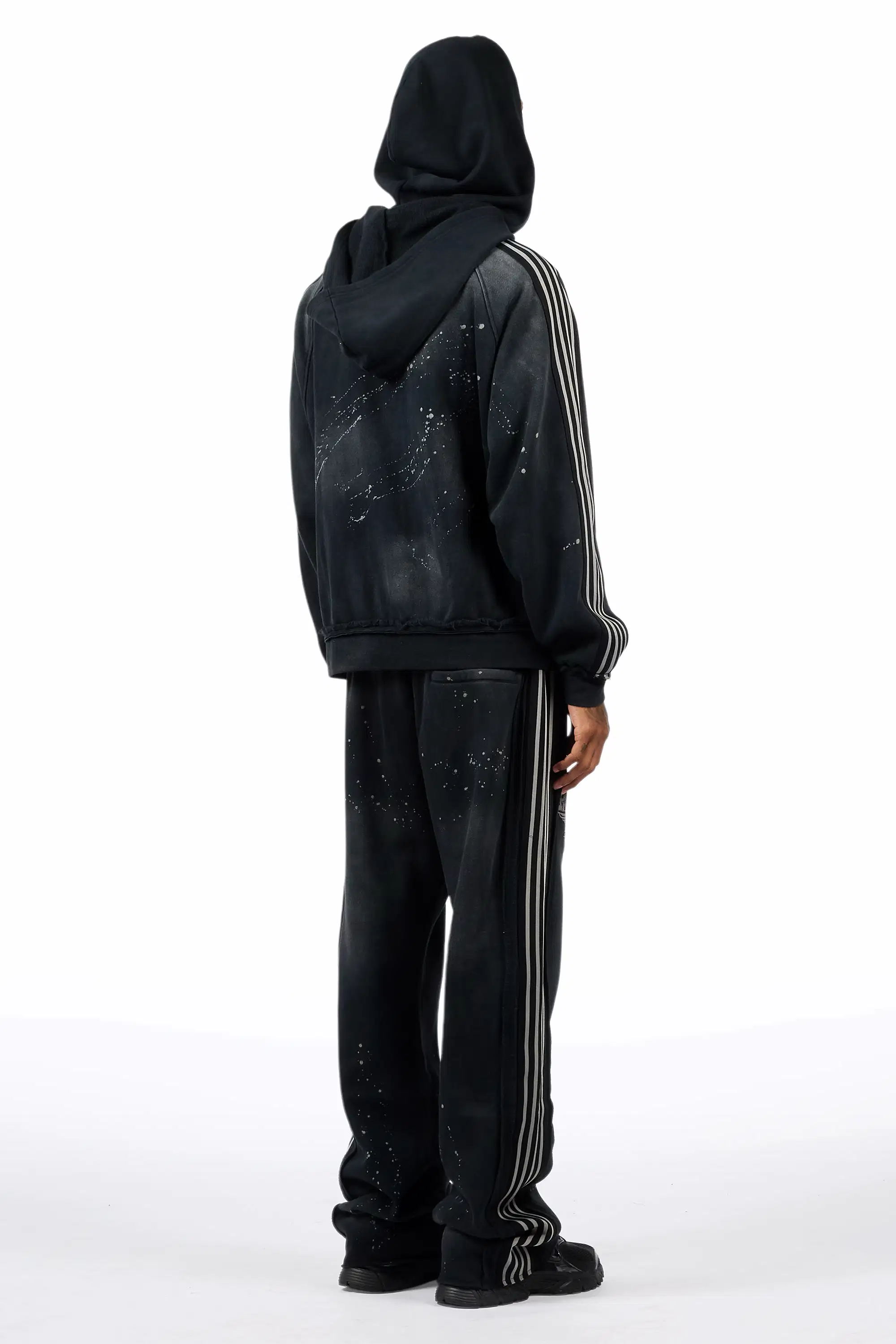 Manier Vintage Black Hoodie/Stacked Pant Track Set - Image 3