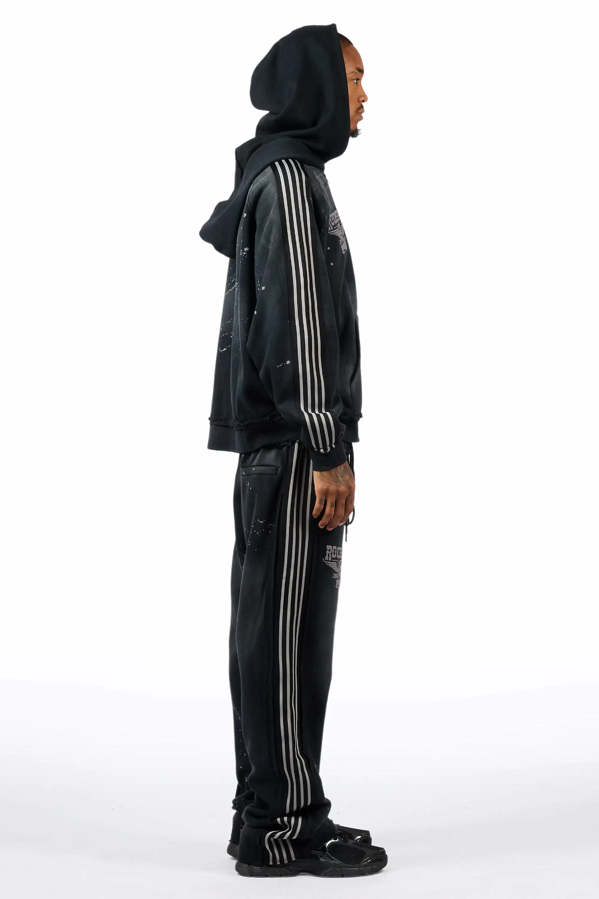 Manier Vintage Black Hoodie/Stacked Pant Track Set - Image 4