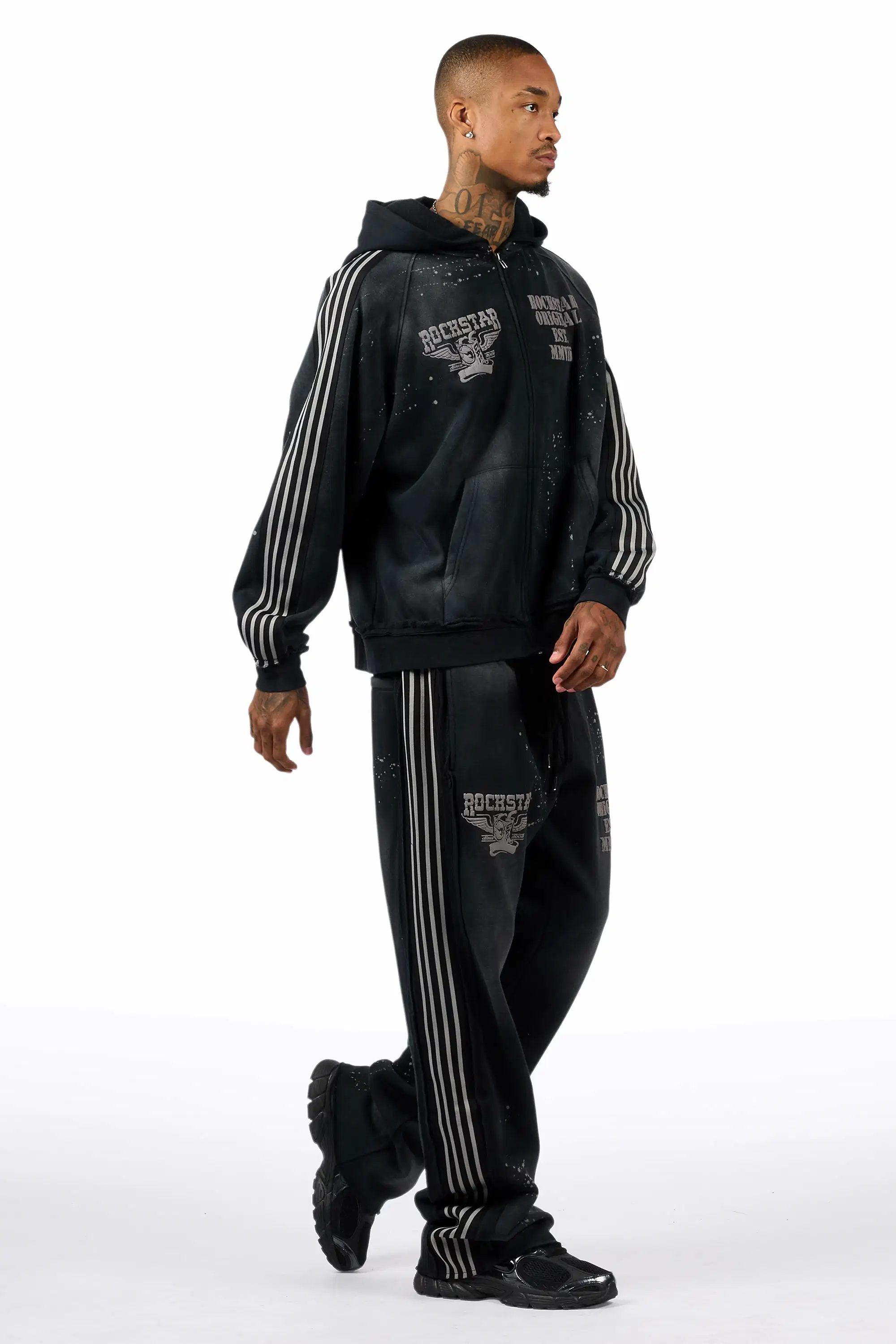 Manier Vintage Black Hoodie/Stacked Pant Track Set - Image 6