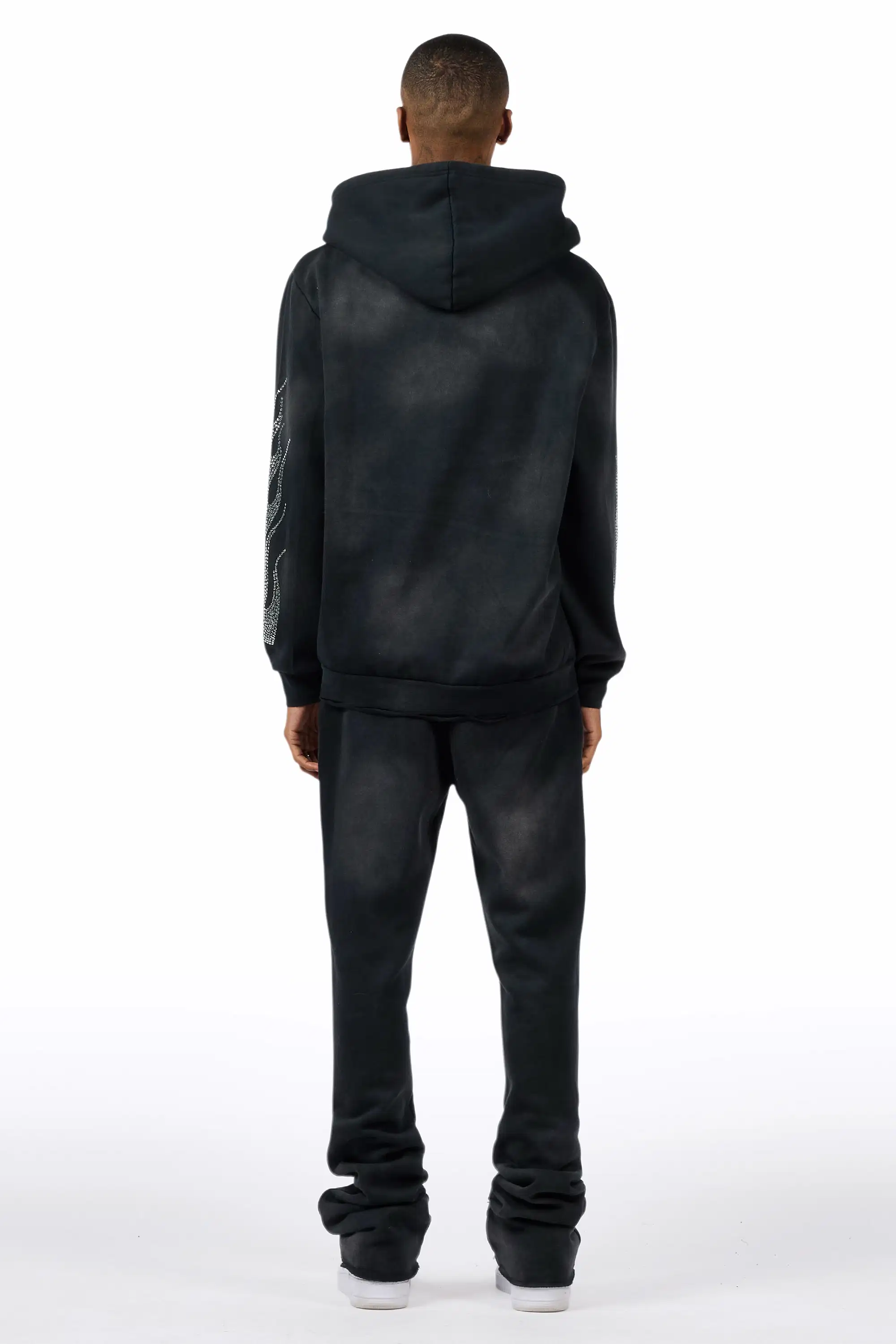 Strass Black Rhinestone Hoodie/Stacked Pant Track Set - Image 4