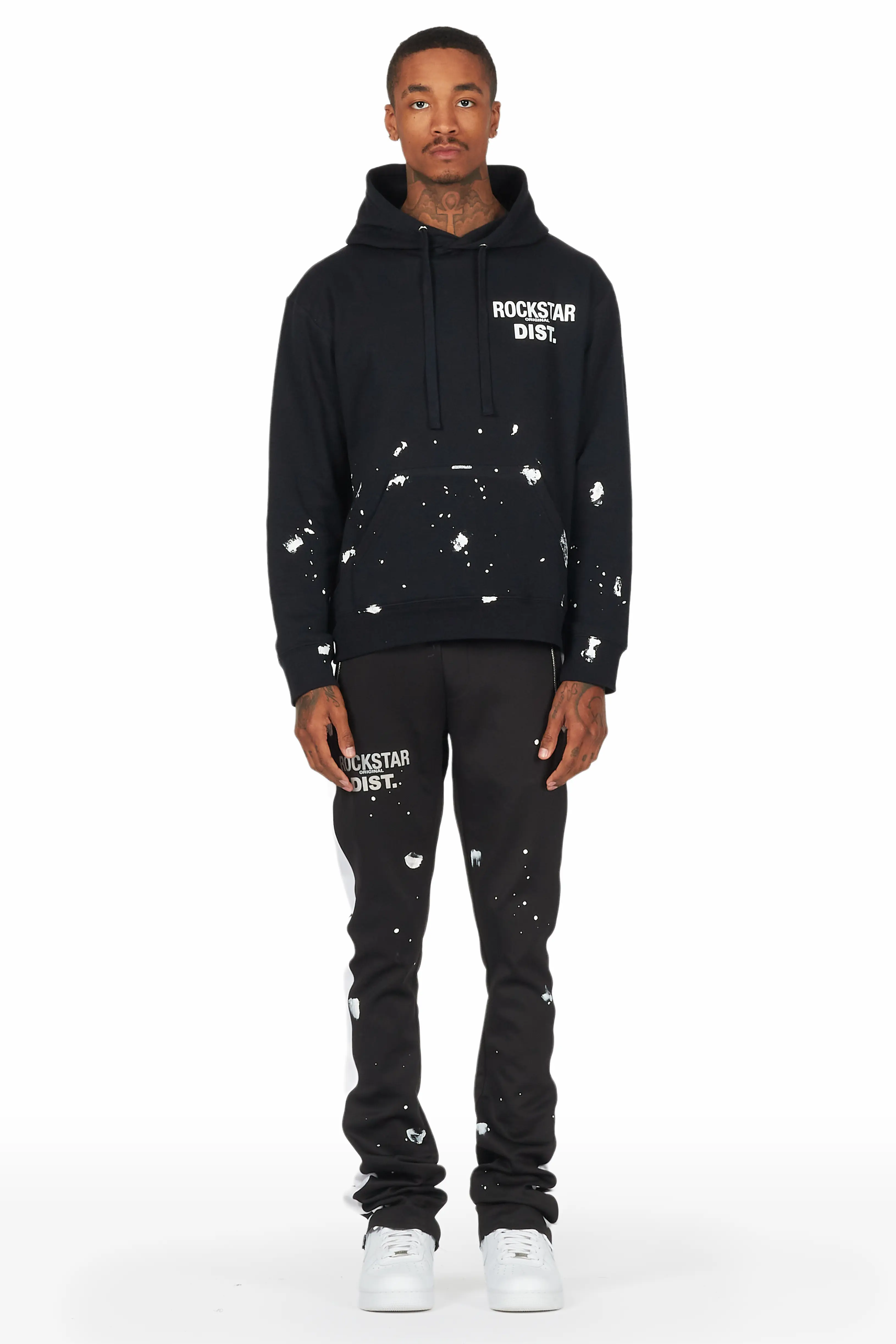 Raffer Black Hoodie/Stacked Flare Pant Set