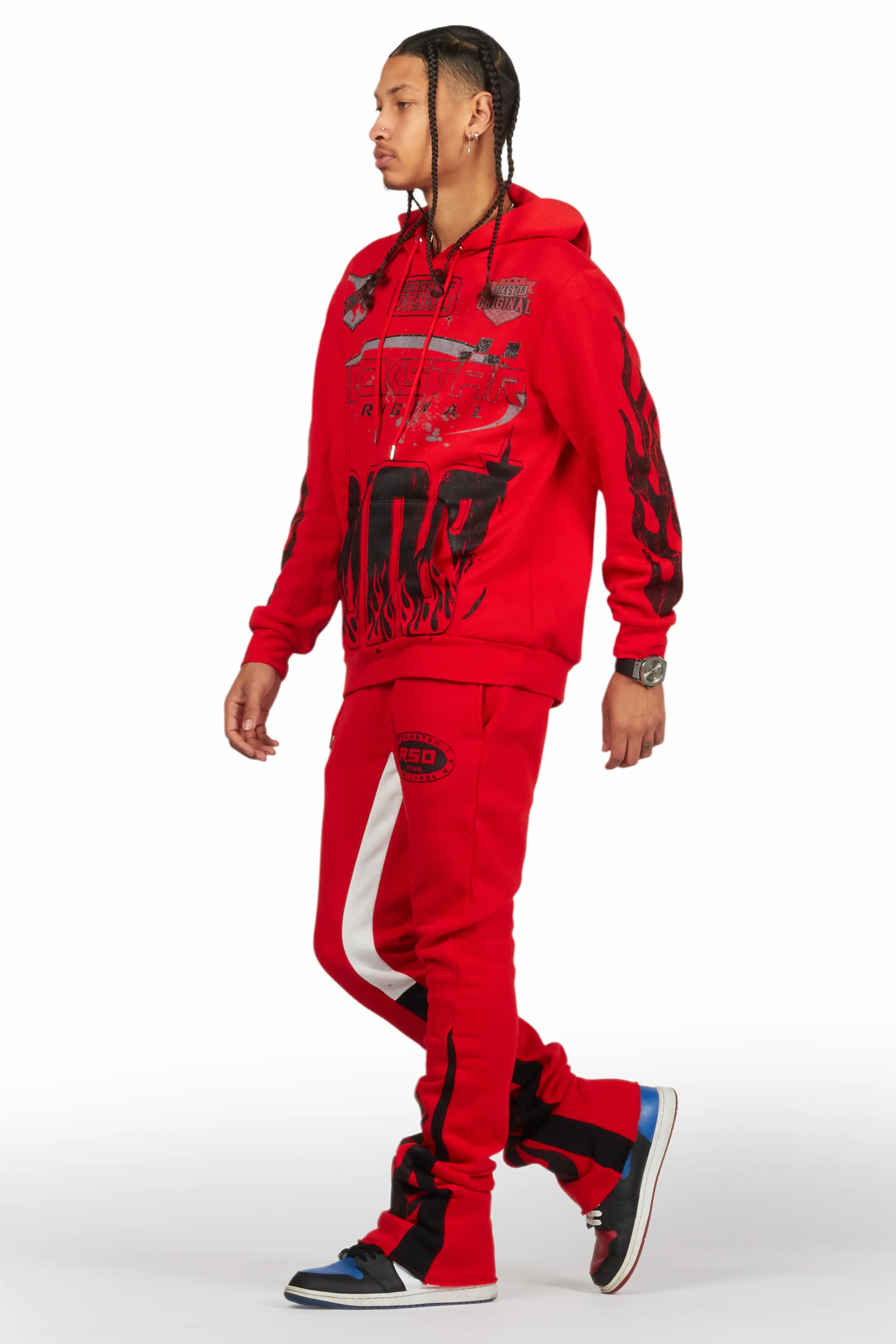 Amos Red Hoodie/Stacked Flare Track Set - Image 5