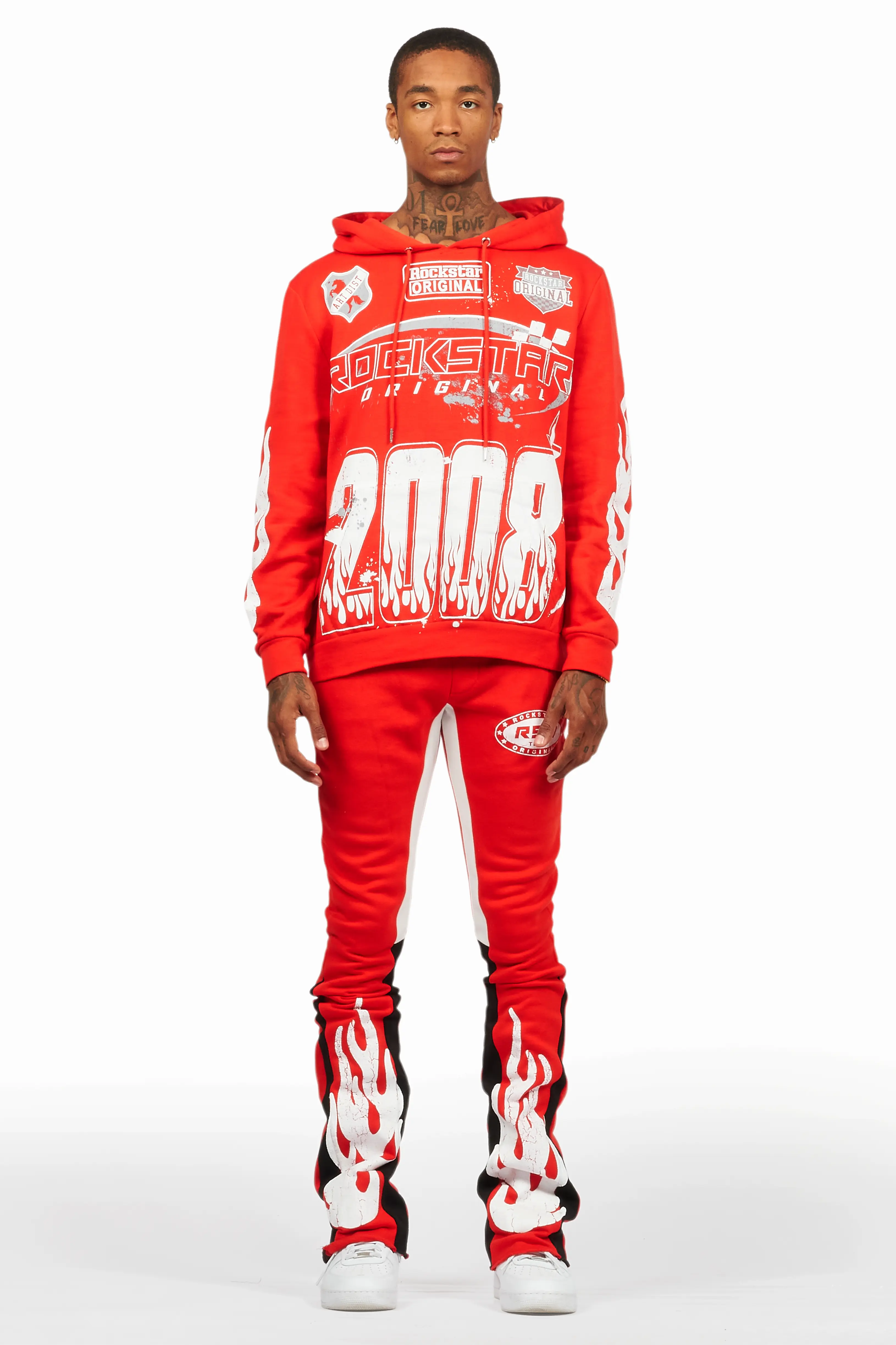 Amos Red/White Hoodie/Stacked Flare Track Set - Image 2