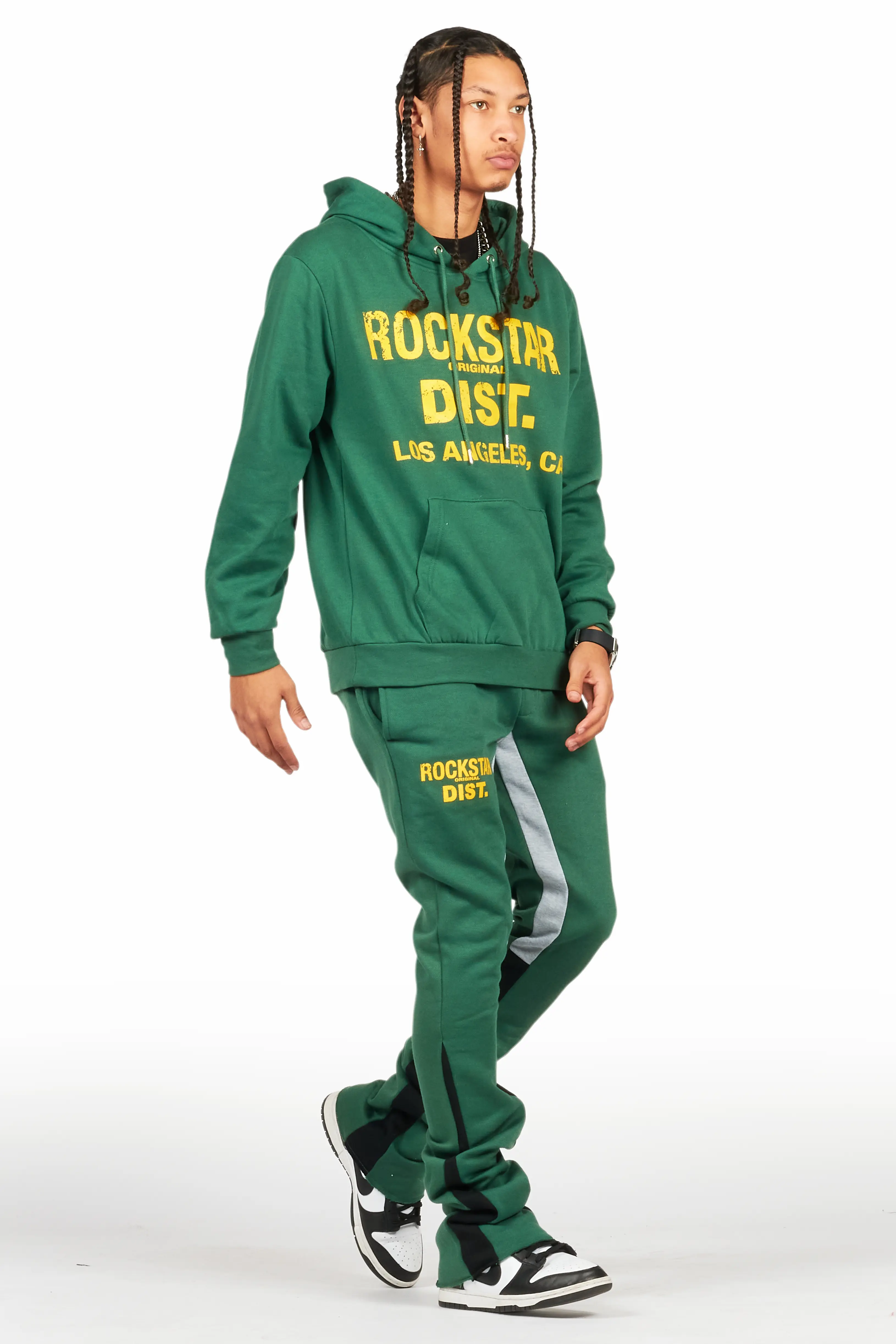 Lake Green/Yellow Hoodie/Stacked Flare Track Pant Set - Image 6