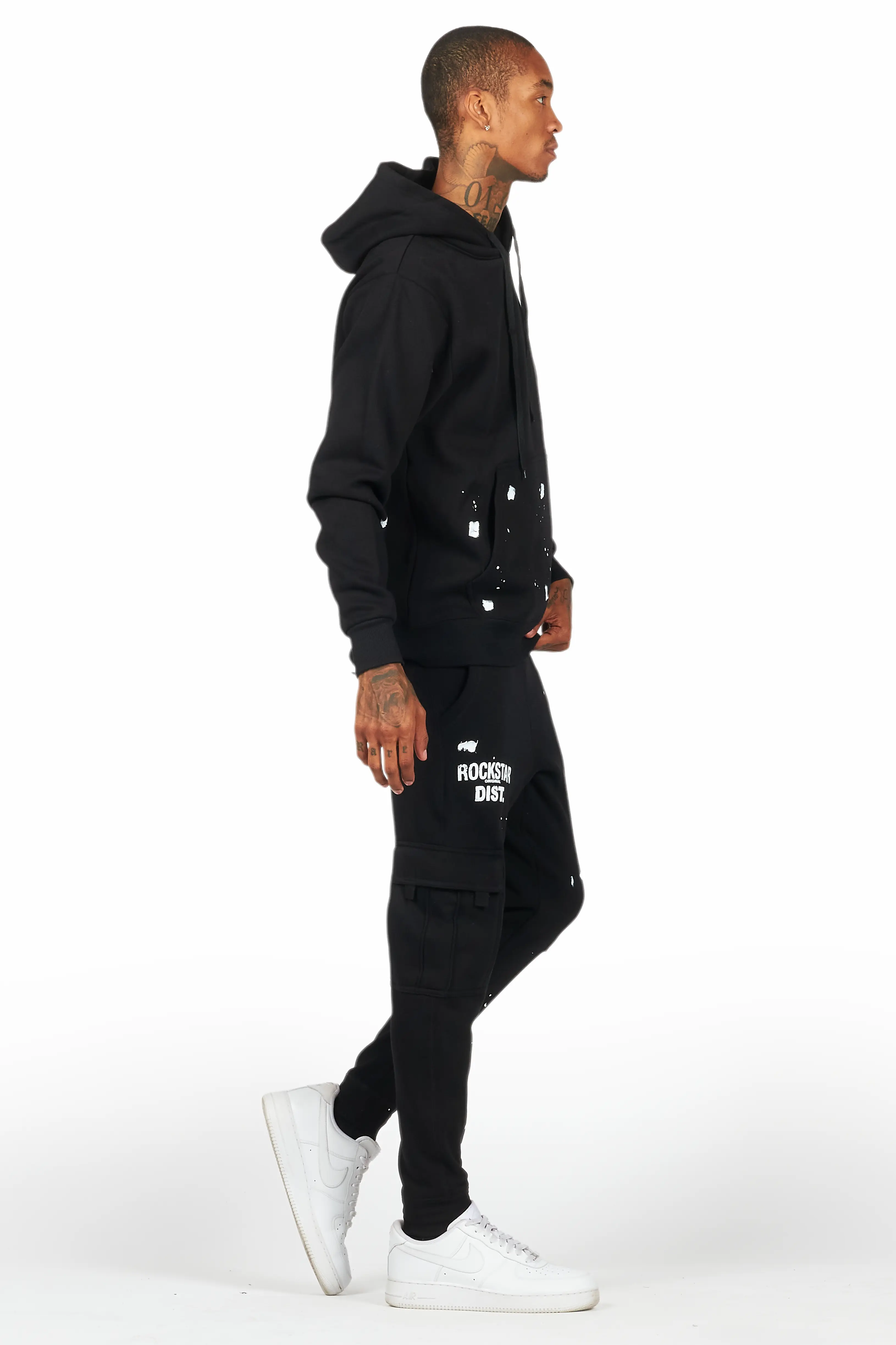 Raffer Black Hoodie/Jogger Cargo Sweat Pant Set - Image 3