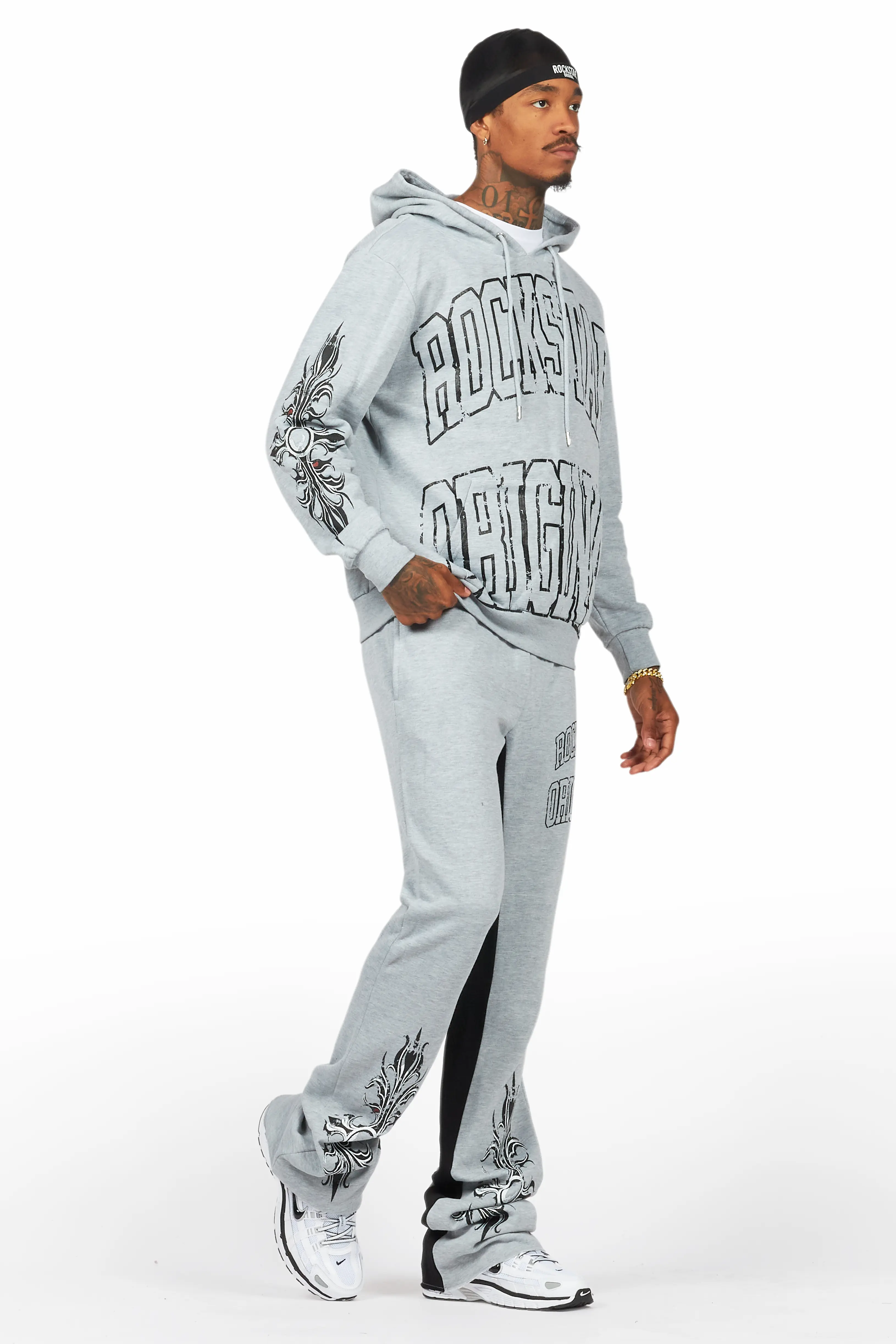 Akio Heather Grey Hoodie/Baggy Track Pant Set - Image 6