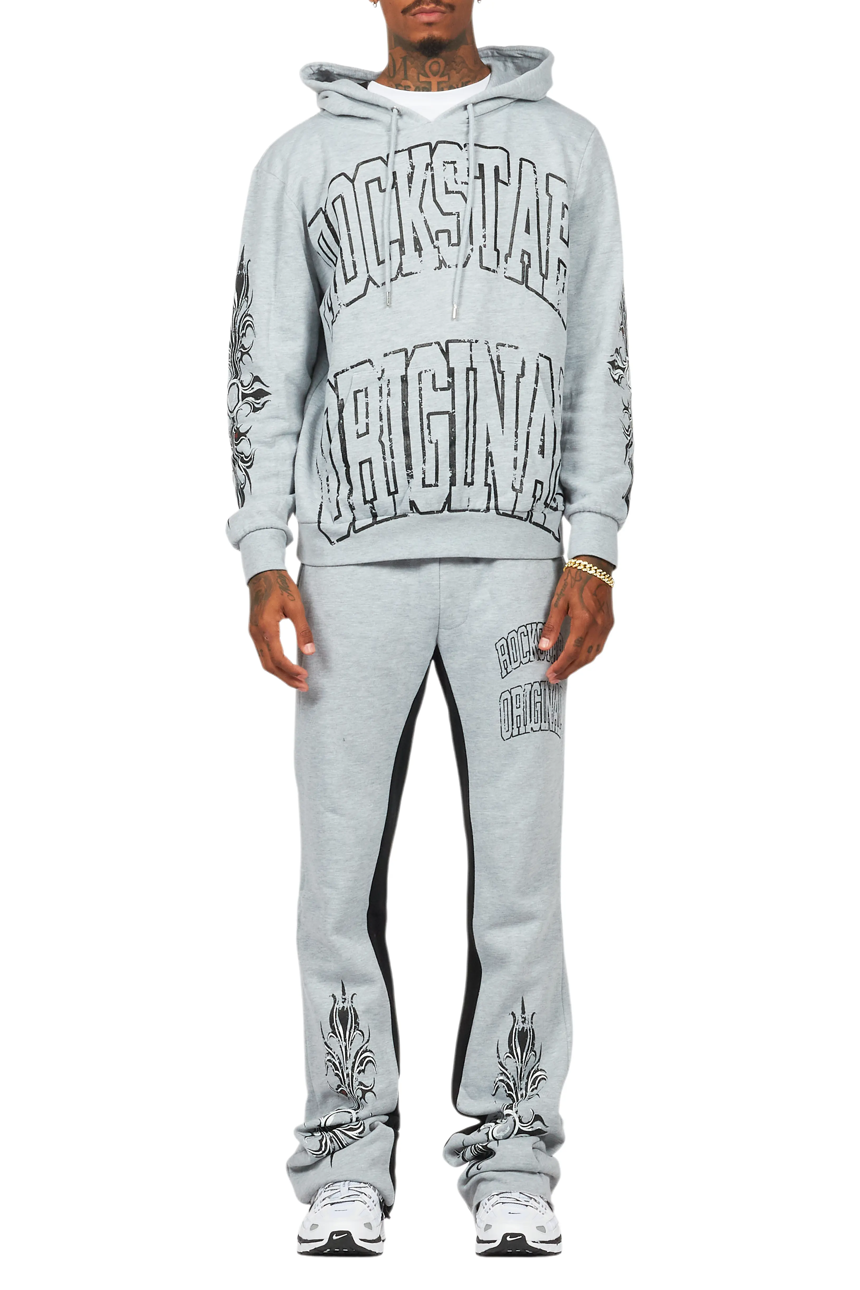 Akio Heather Grey Hoodie/Baggy Track Pant Set - Image 9