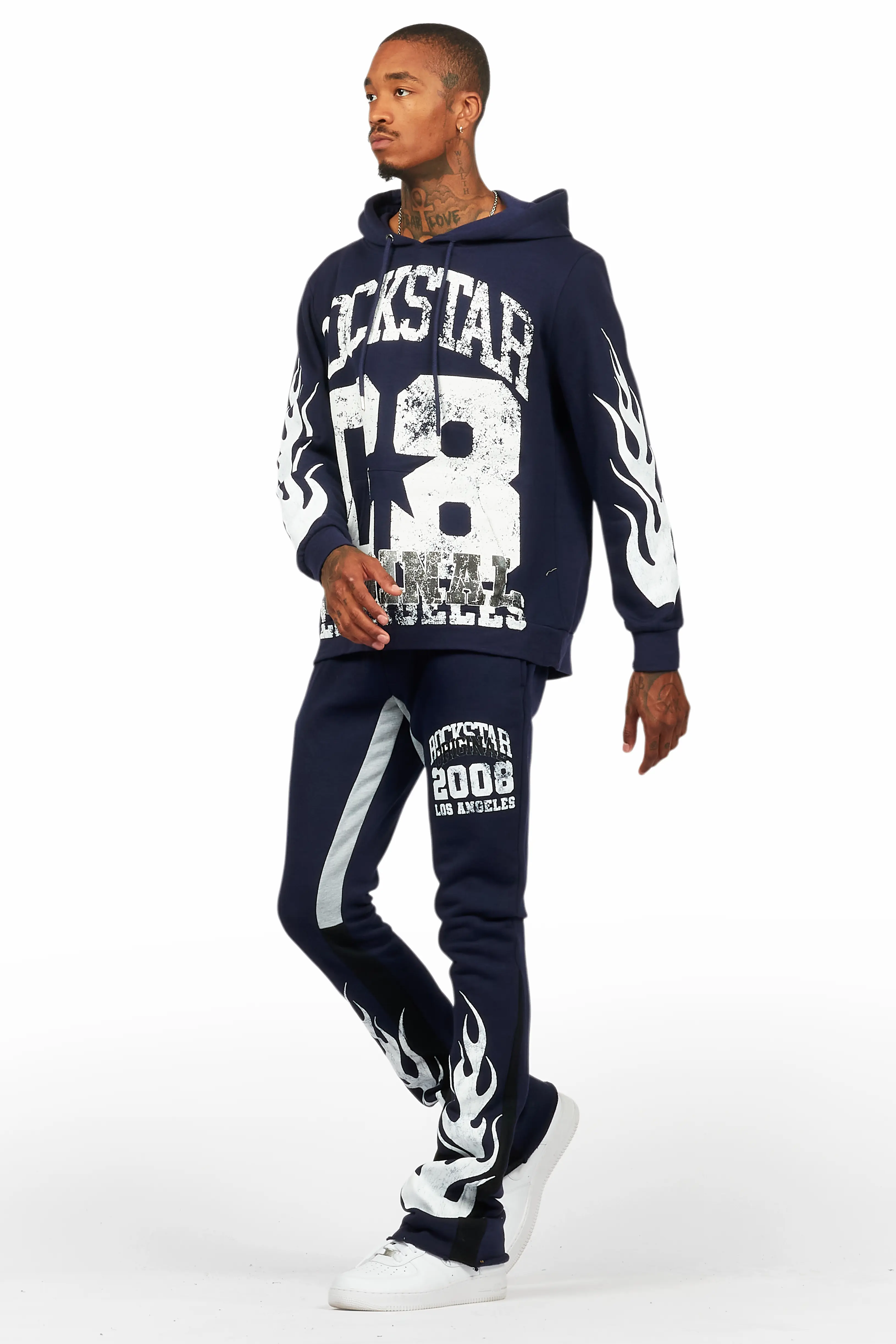Damir Navy Hoodie/Stacked Flare Track Pant Set - Image 5