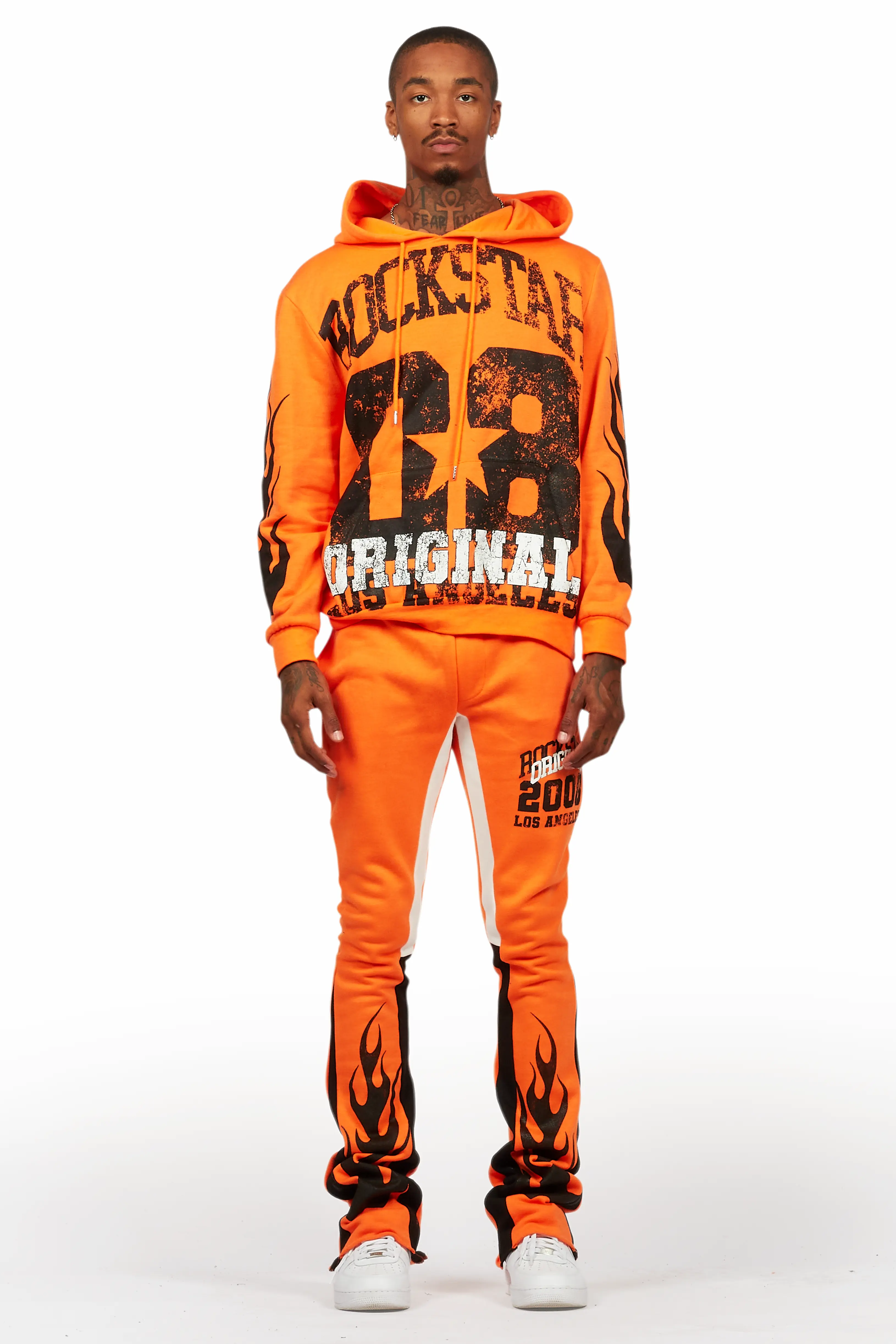 Damir Orange Hoodie/Stacked Flare Track Pant Set - Image 2
