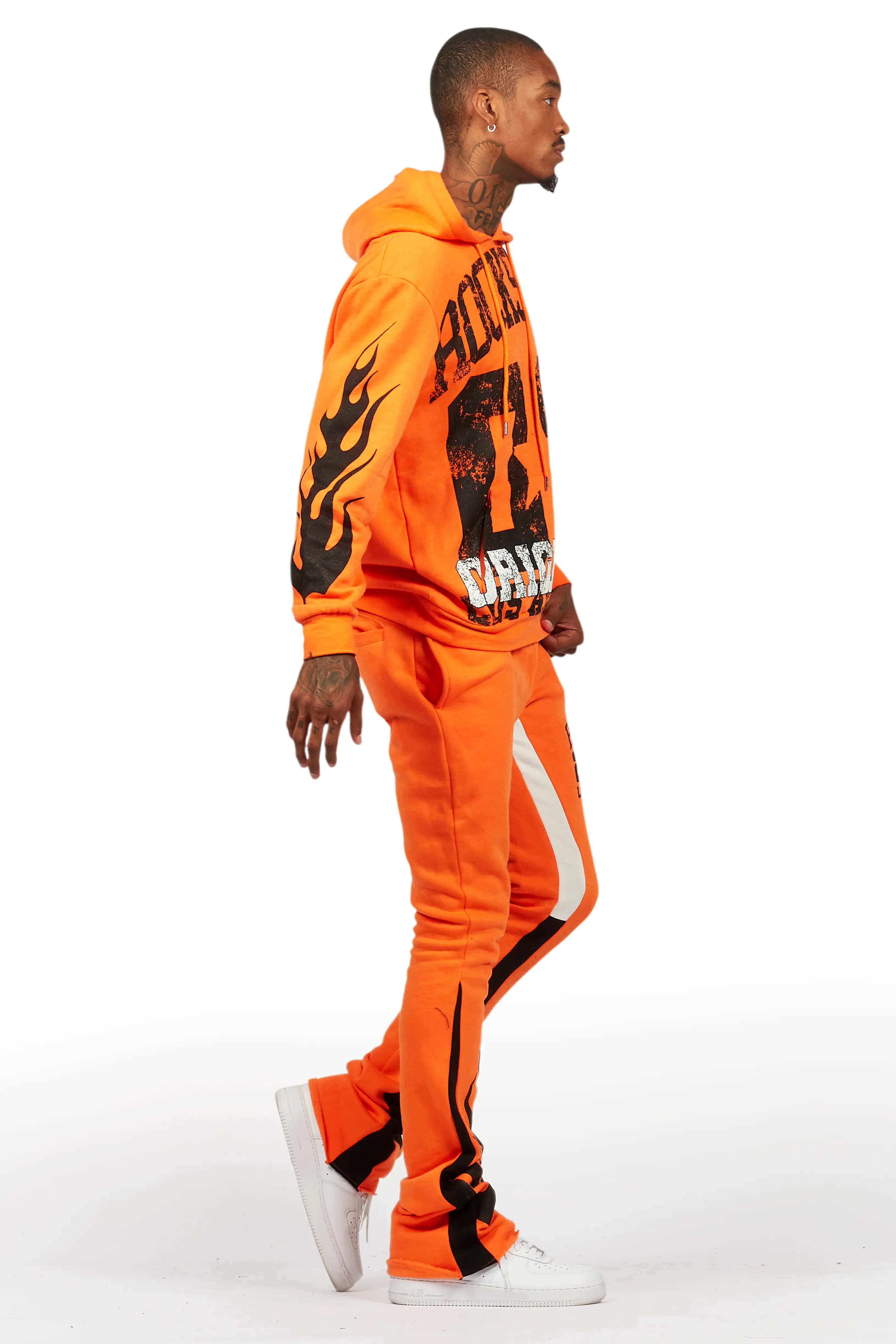 Damir Orange Hoodie/Stacked Flare Track Pant Set - Image 3