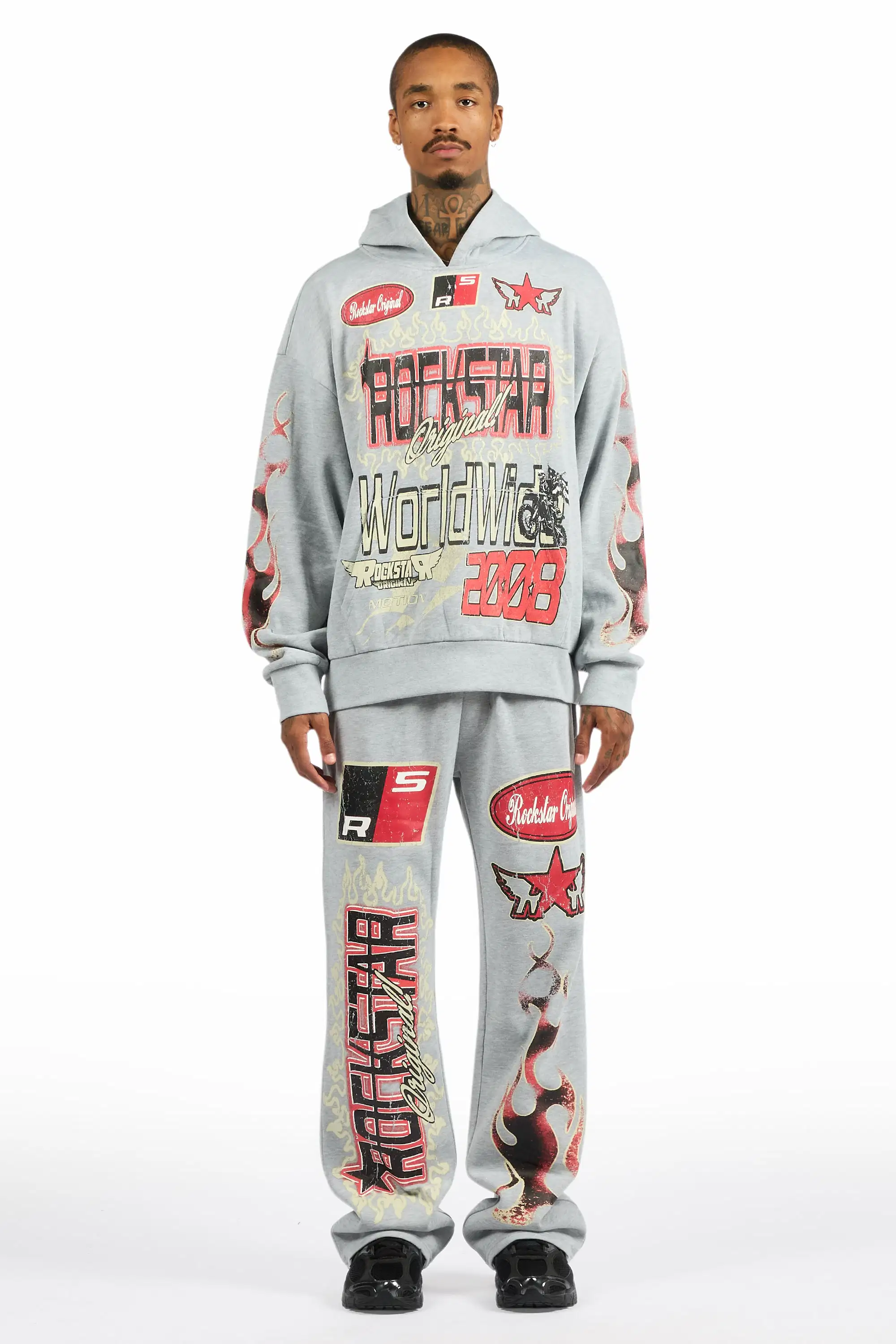 Deangelo Heather Grey Hoodie/Baggy Track Pant Set - Image 2