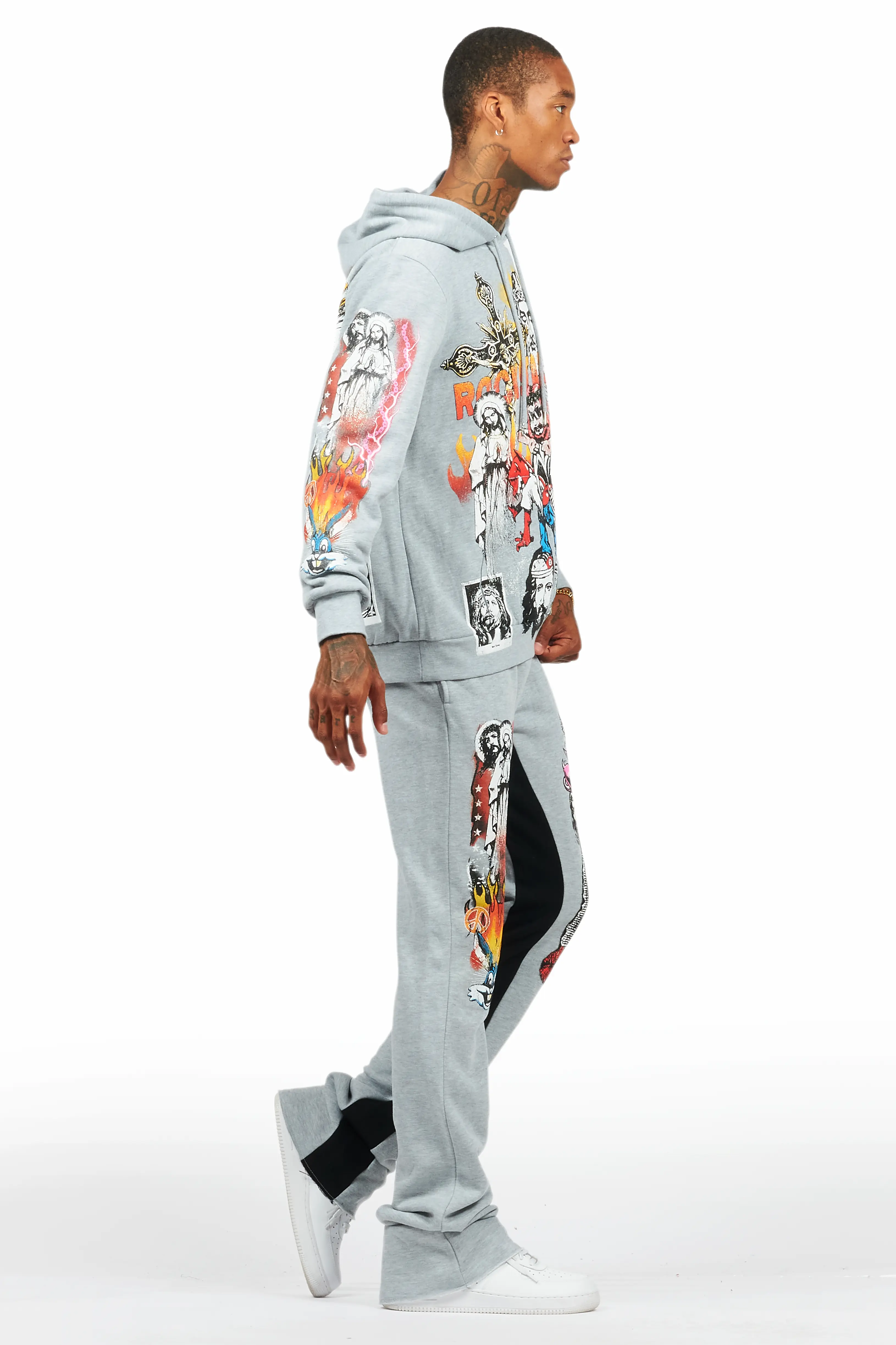 Santos Heather Grey Hoodie/Baggy Track Pant Set - Image 3