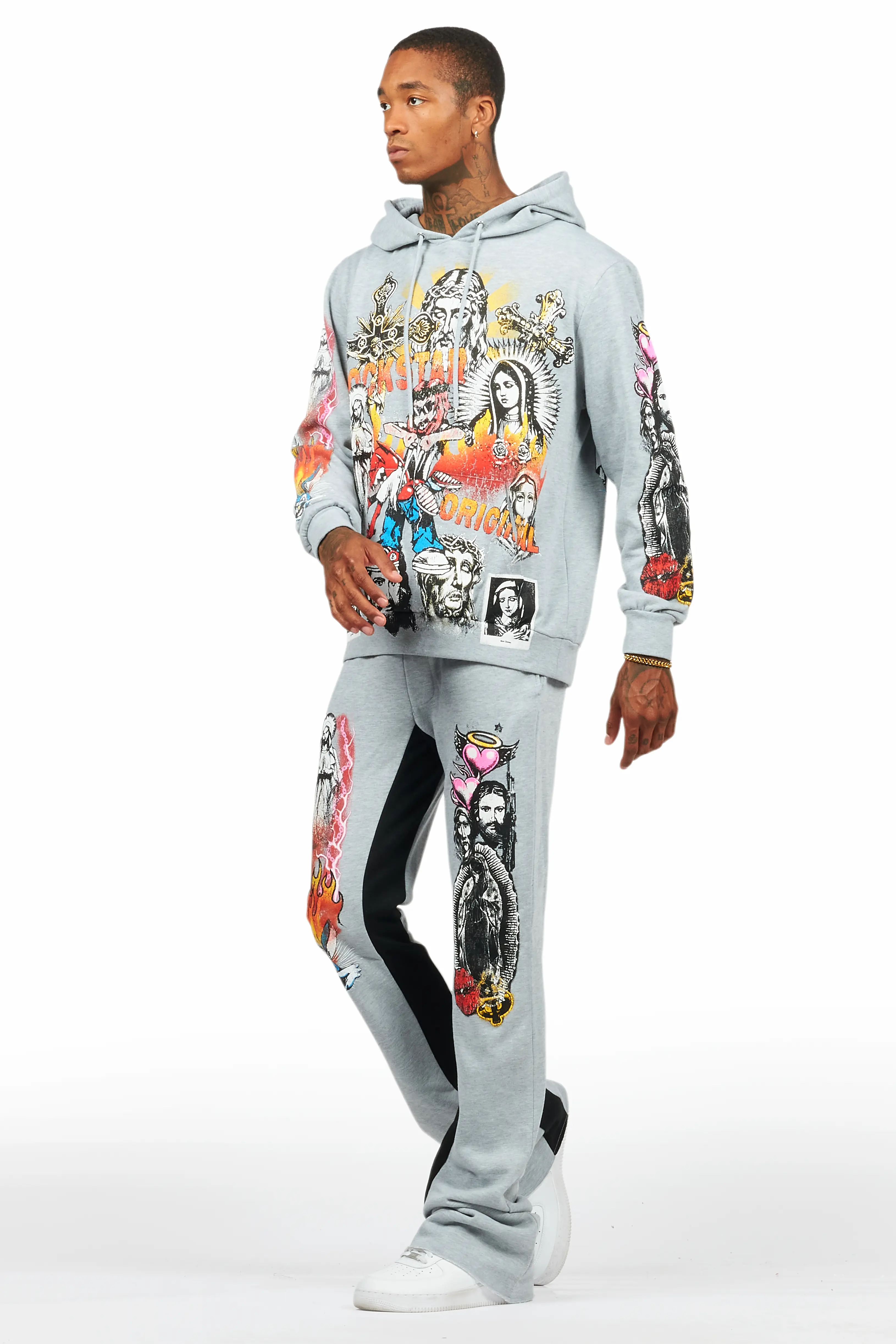 Santos Heather Grey Hoodie/Baggy Track Pant Set - Image 5