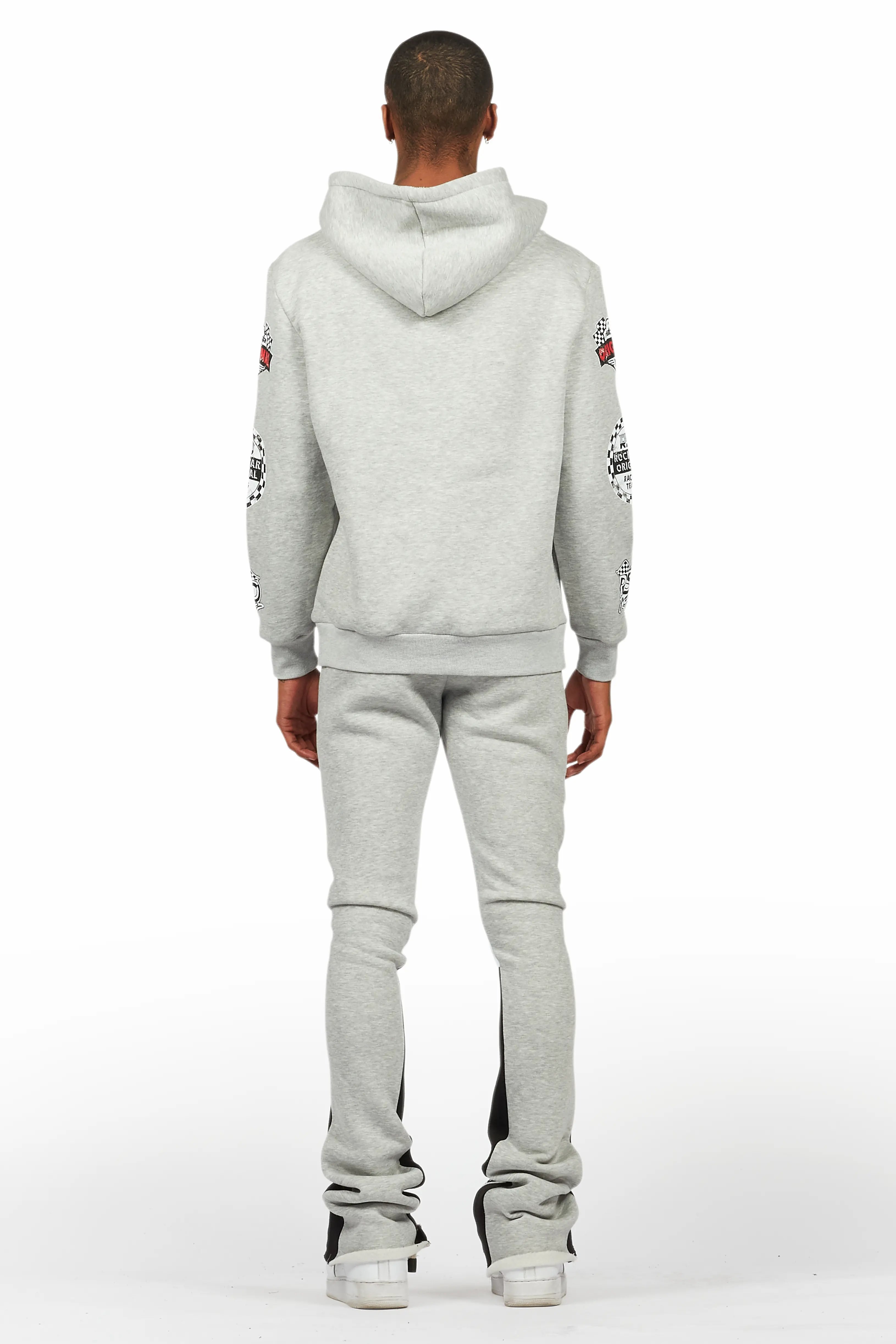 Racing Grung Heather Grey Hoodie/Stacked Flare Track Pant Set - Image 4