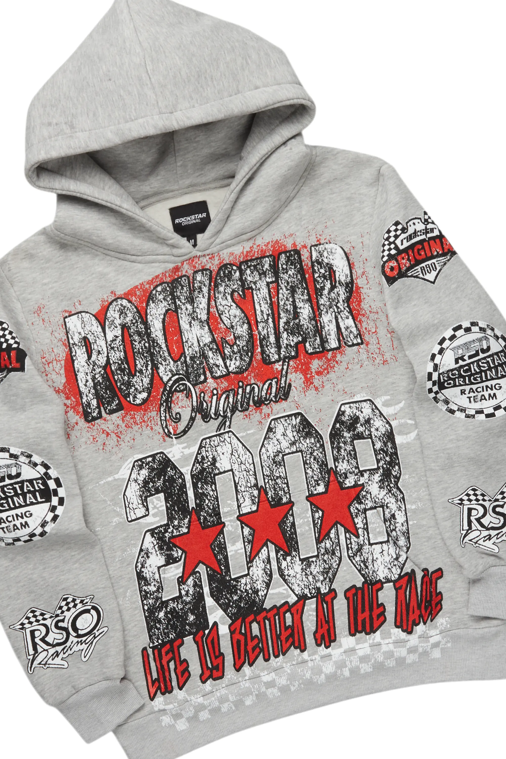 Racing Grung Heather Grey Hoodie/Stacked Flare Track Pant Set - Image 7