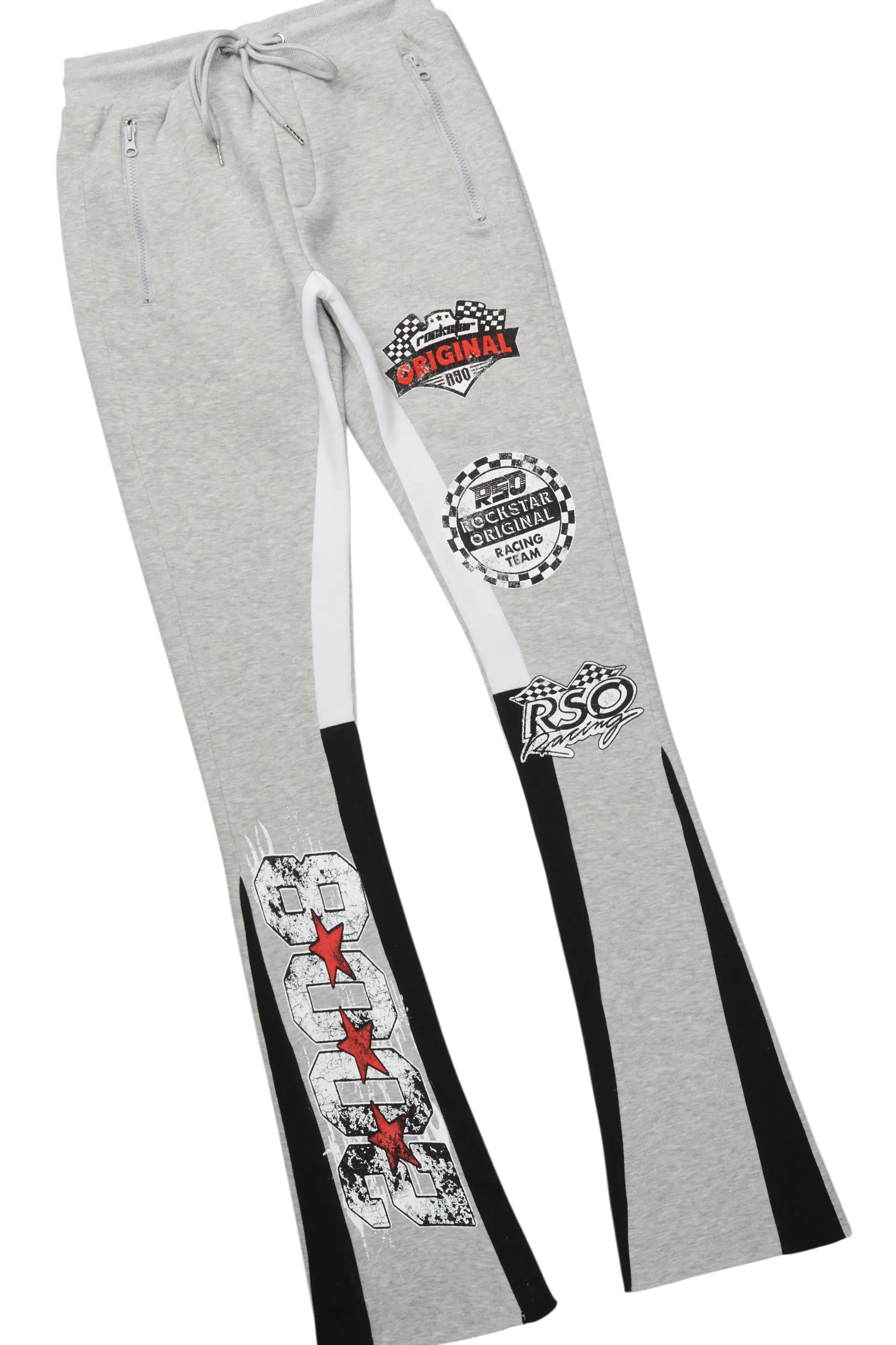 Racing Grung Heather Grey Hoodie/Stacked Flare Track Pant Set - Image 8