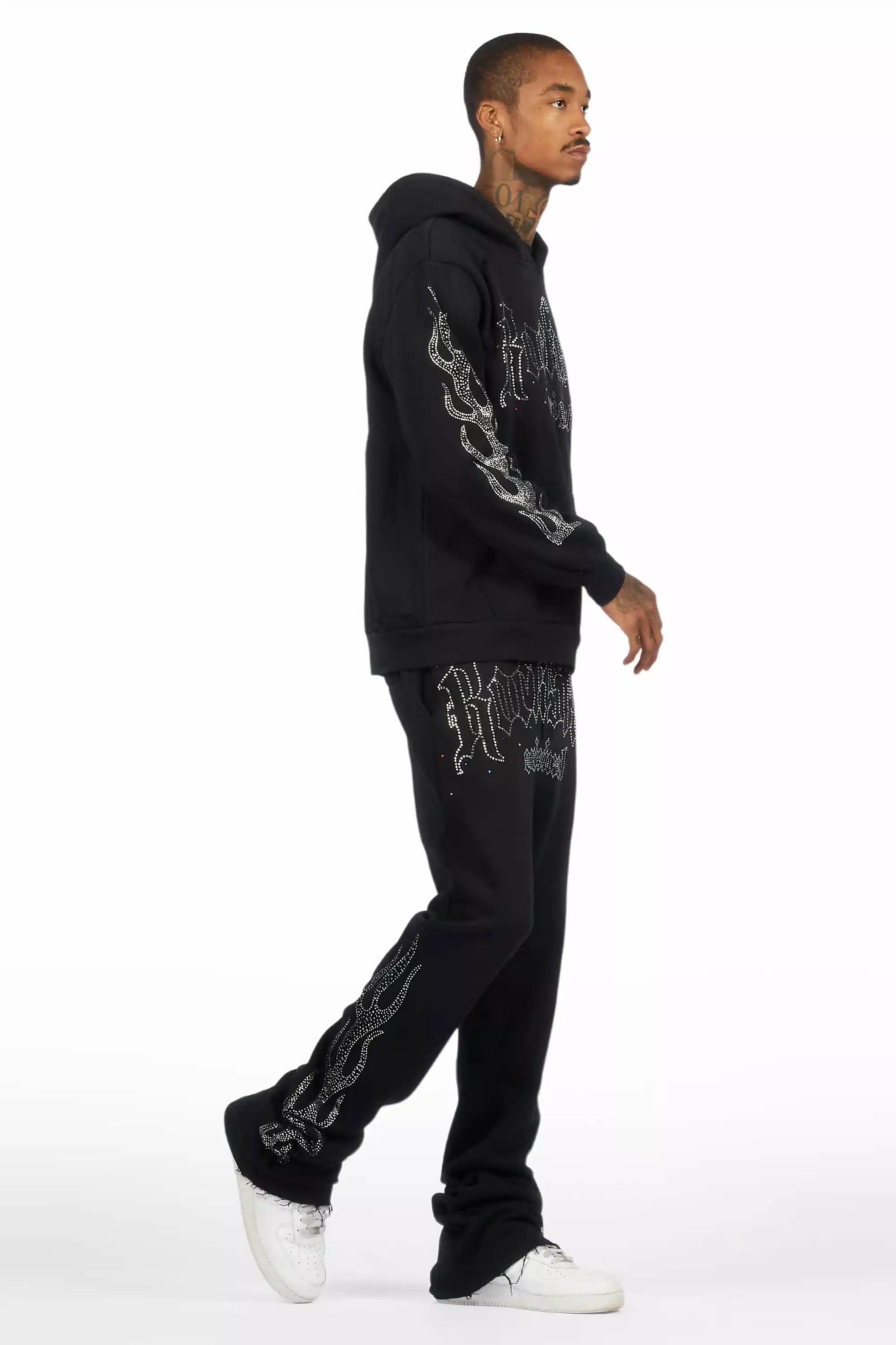Mares Black Rhinestone Hoodie Relaxed Track Set - Image 3