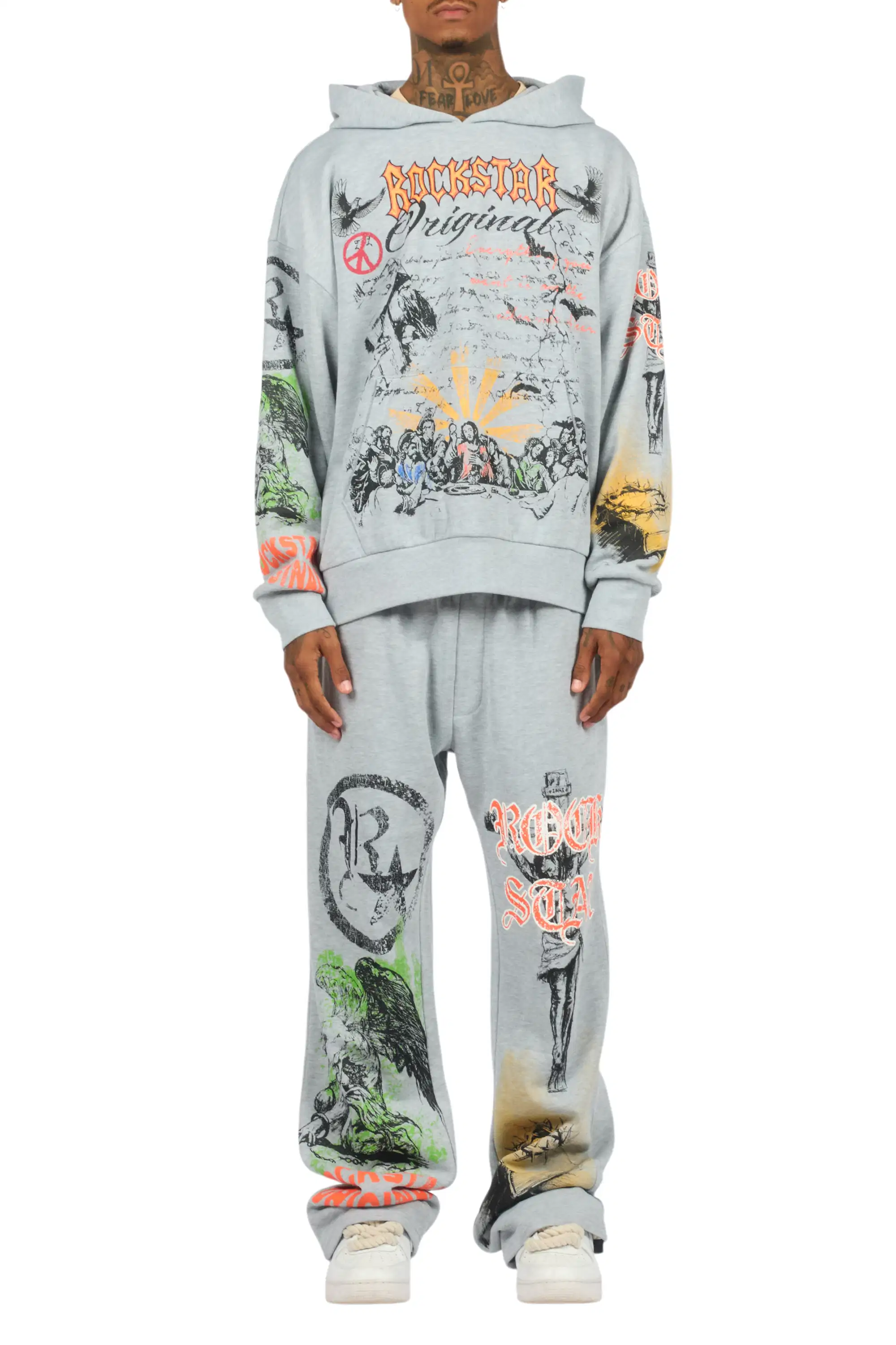 Suppersketch Heather Grey Hoodie/Baggy Track Pant Set - Image 10