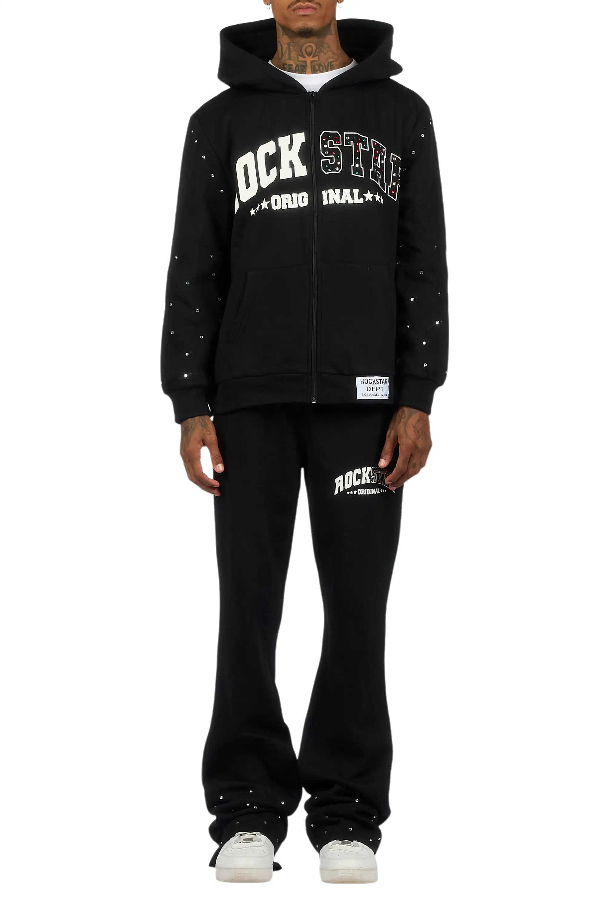 Otik Black Rhinestone Hoodie Baggy Fit Pant Track Set - Image 10