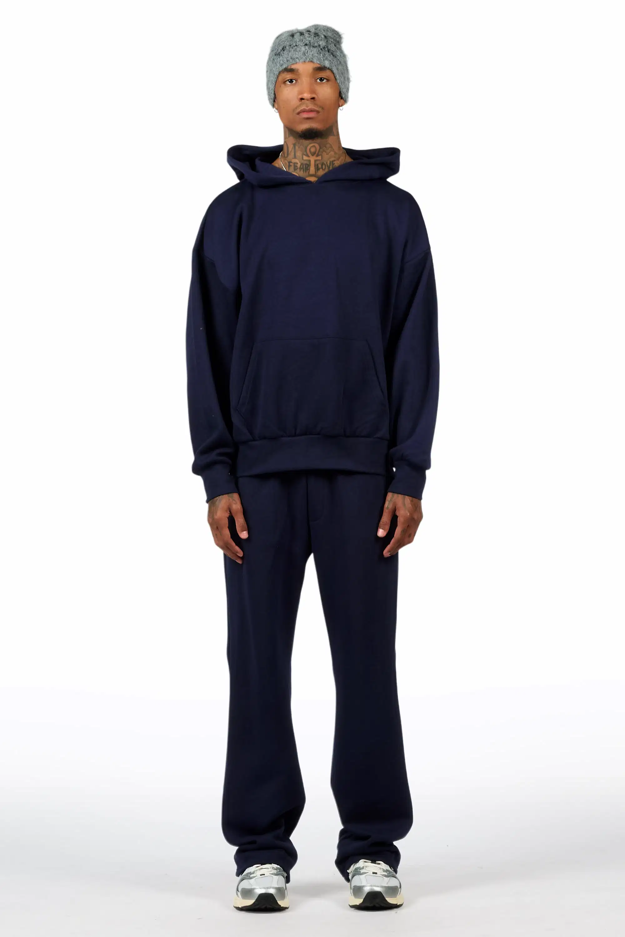 Basic Navy Hoodie Relaxed Track Set - Image 2