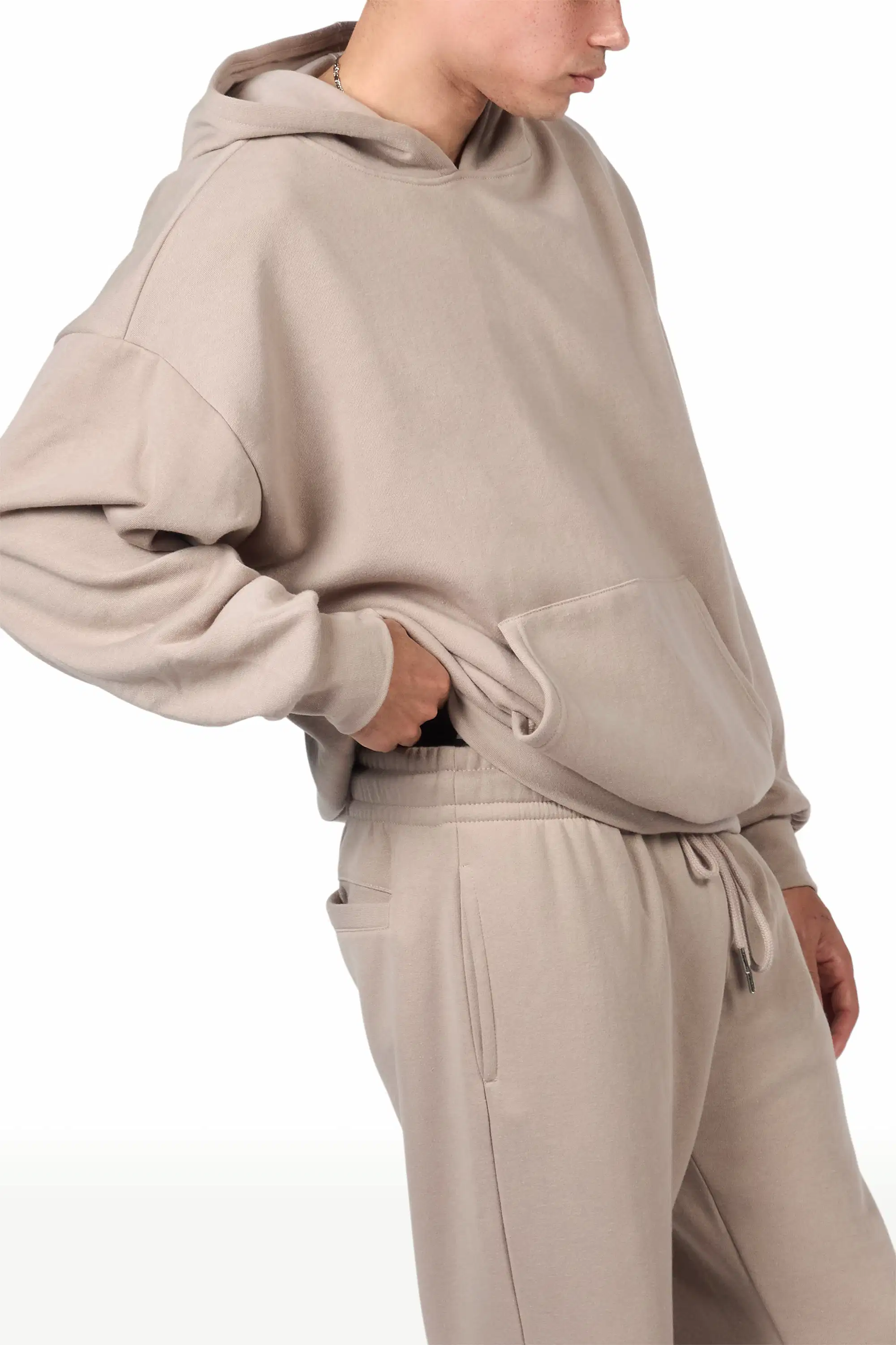 Basic Taupe Hoodie Relaxed Track Set - Image 6